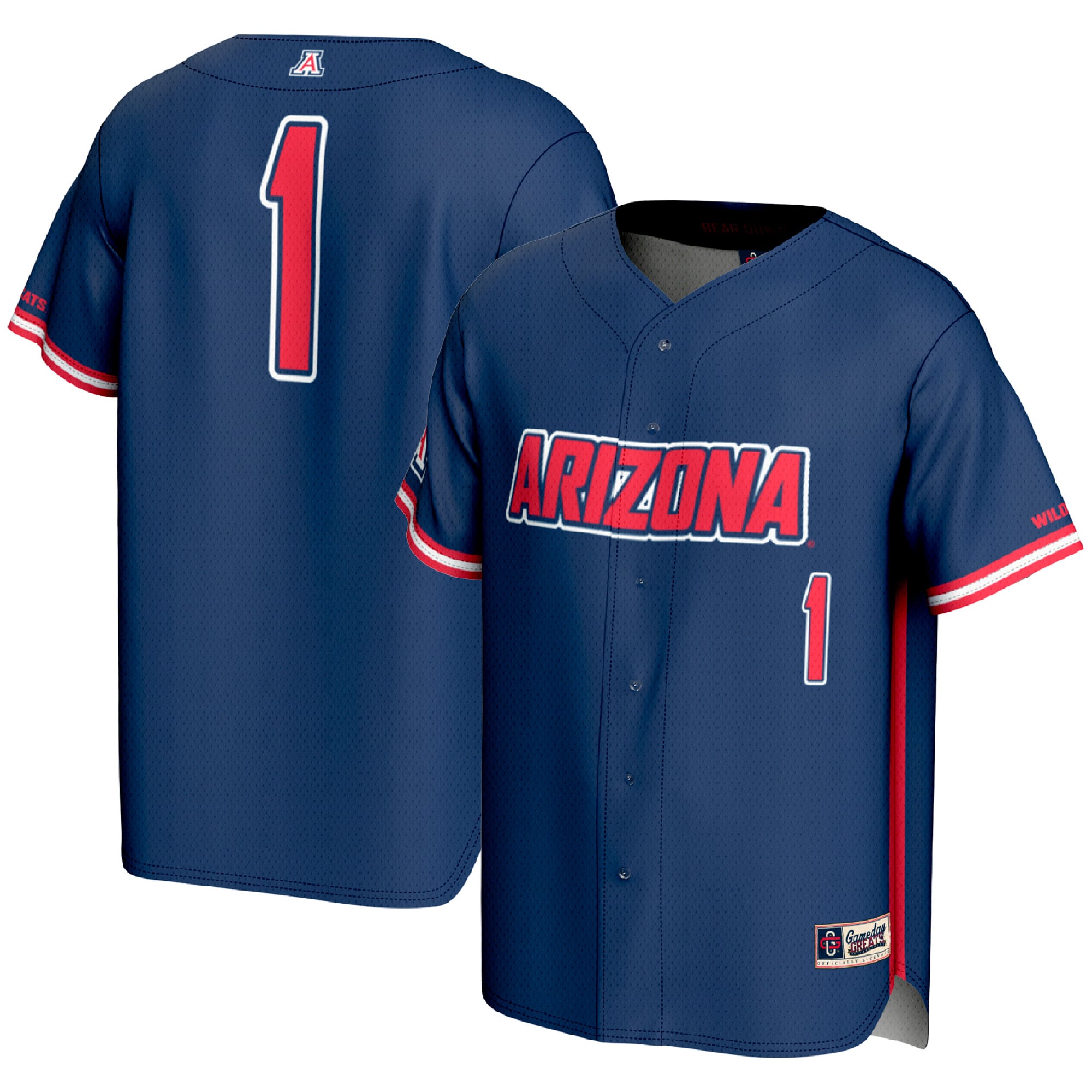 #1 Arizona Wildcats Lightweight Baseball Fashion Jersey Navy - front and back view
