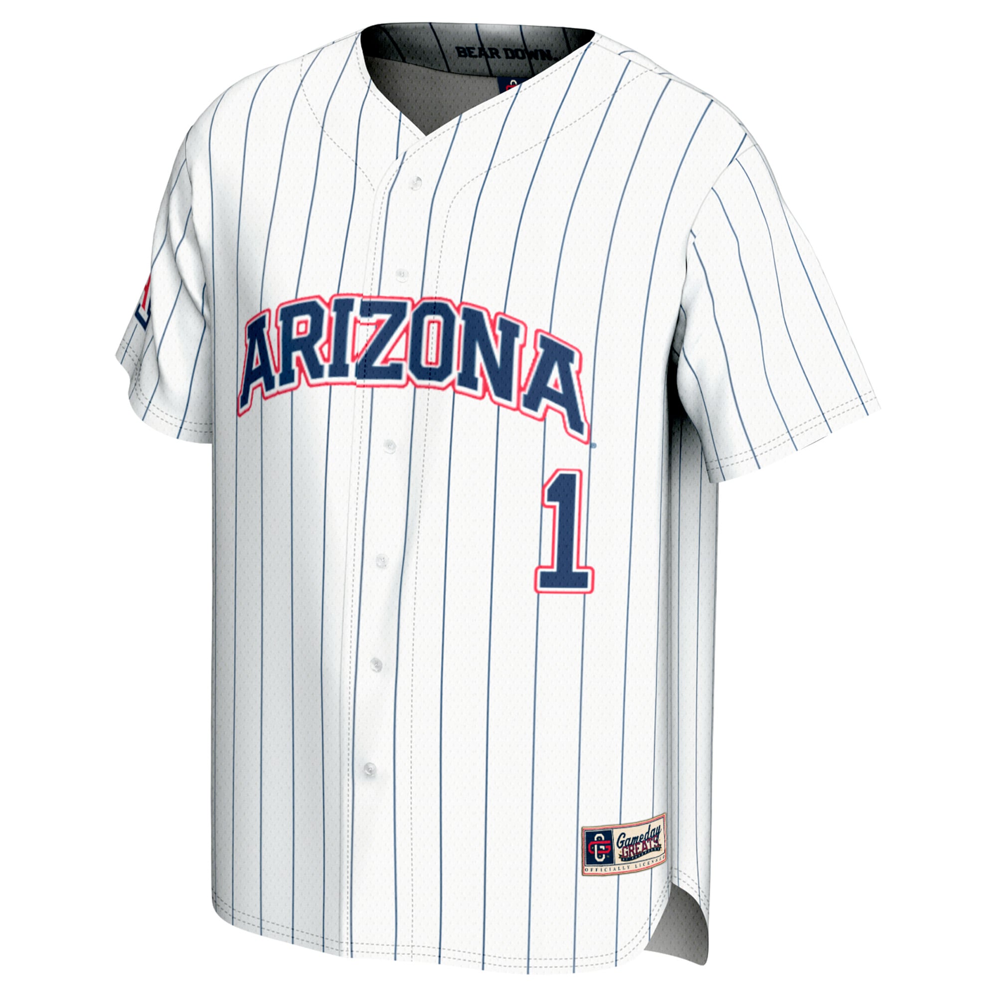 #1 Arizona Wildcats Lightweight Baseball Fashion Jersey White - front view