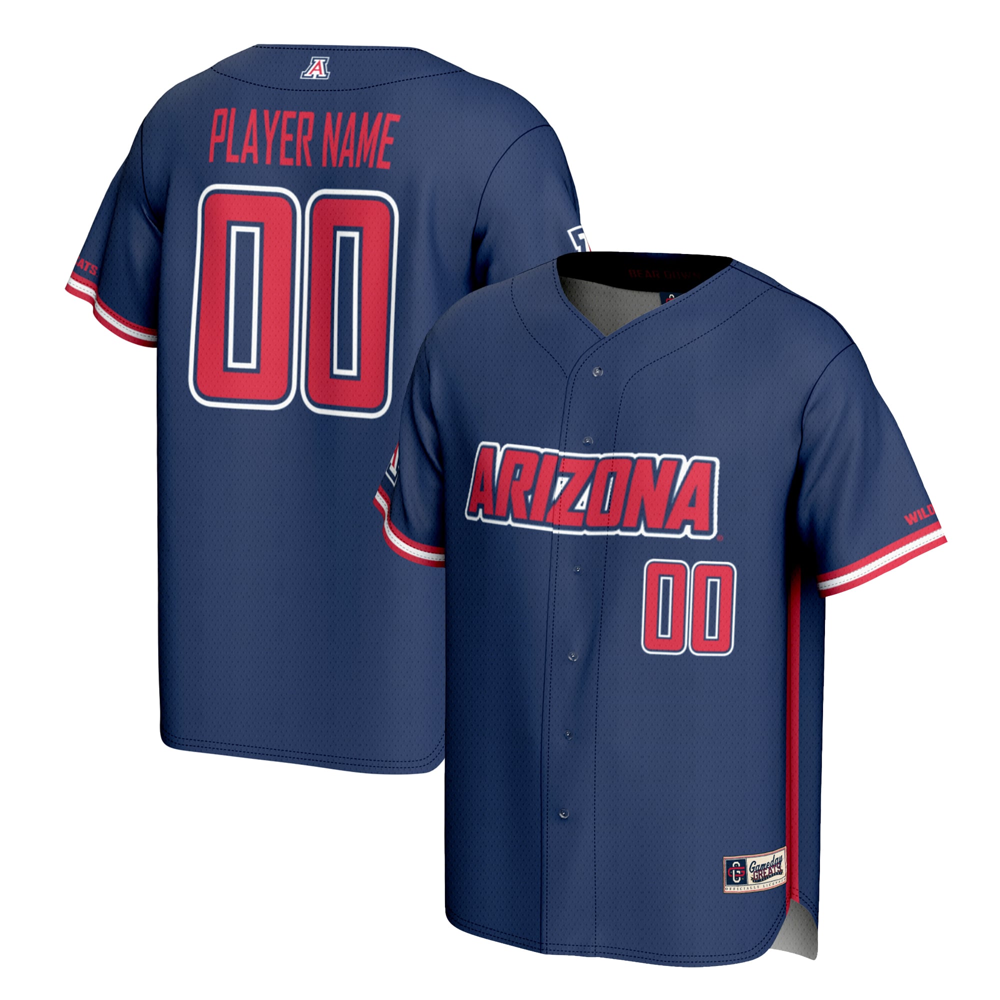 Arizona Wildcats Lightweight Baseball Jersey Navy - front and back view