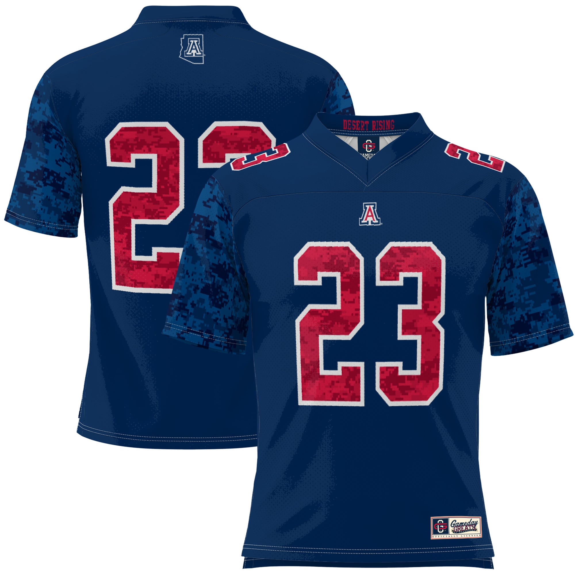 #23 Arizona Wildcats Military Appreciation Football Jersey Navy - front and back view