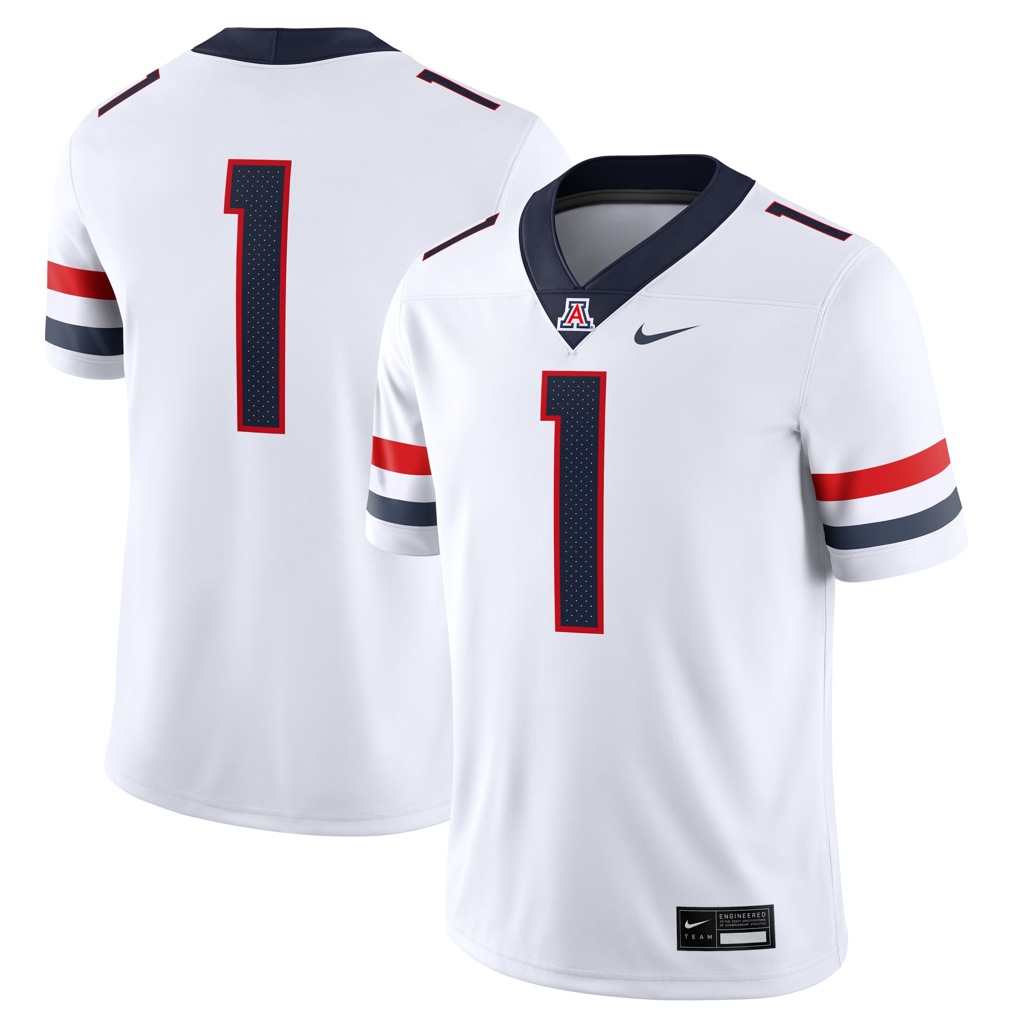 #1 Arizona Wildcats Road Football Jersey White - front and back view