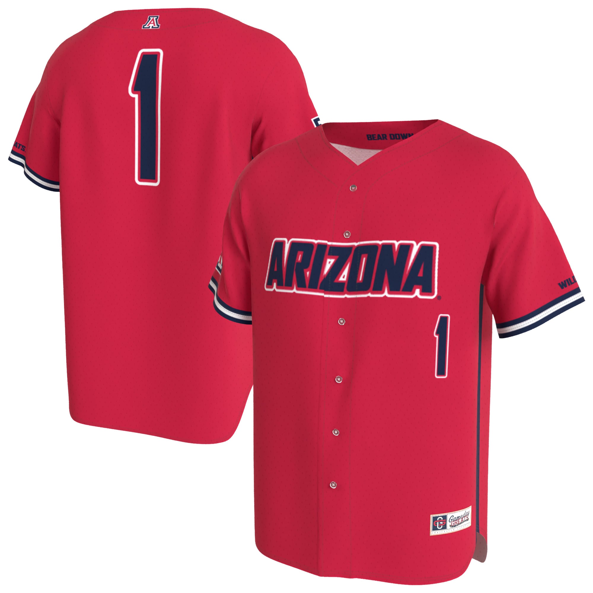 Arizona Wildcats Unisex Lightweight Collegiate Baseball Fashion Jersey Red - front view