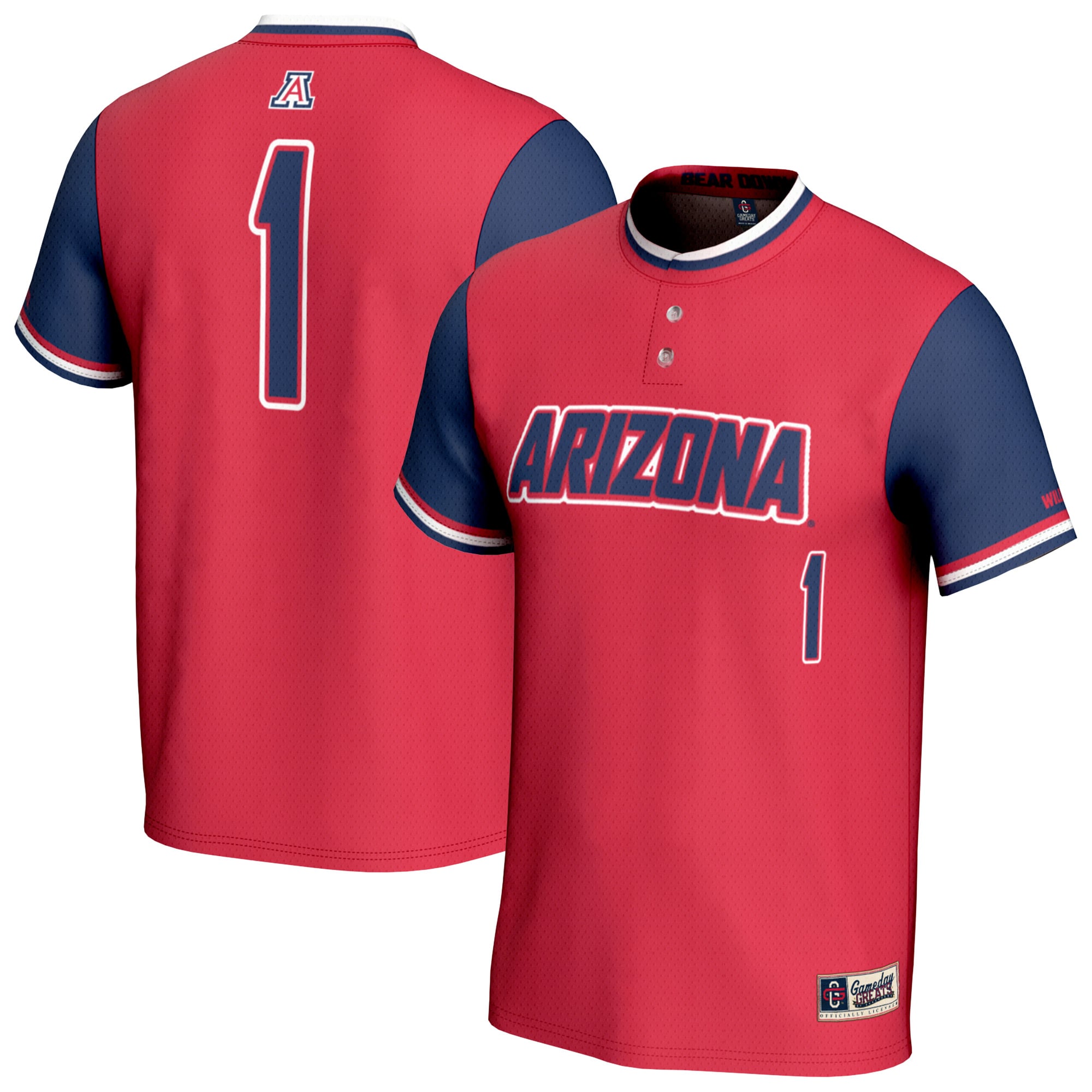 Arizona Wildcats Unisex Lightweight Softball Fashion Jersey Red - front and back view