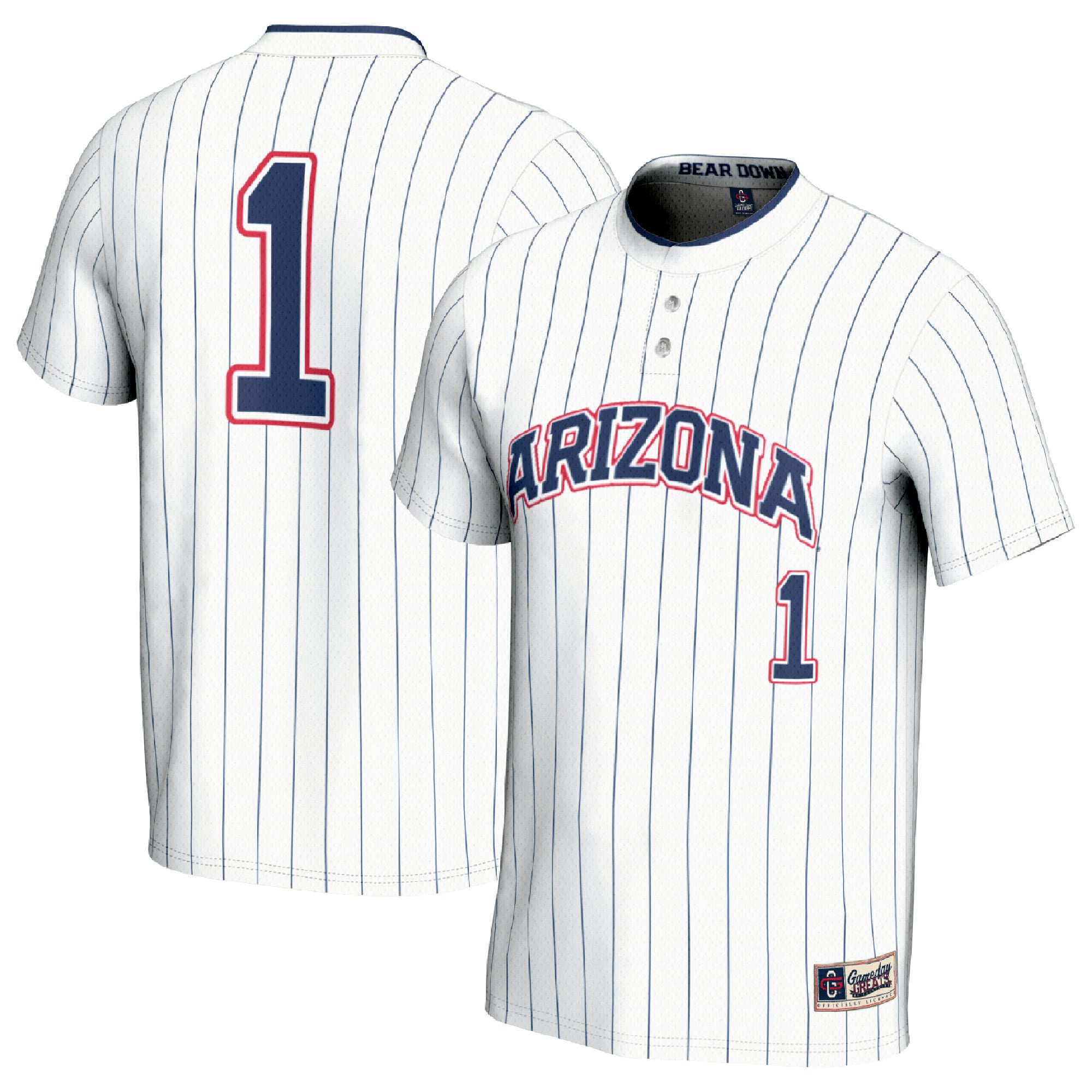#1 Arizona Wildcats Unisex Lightweight Softball Fashion Jersey White - front and back view