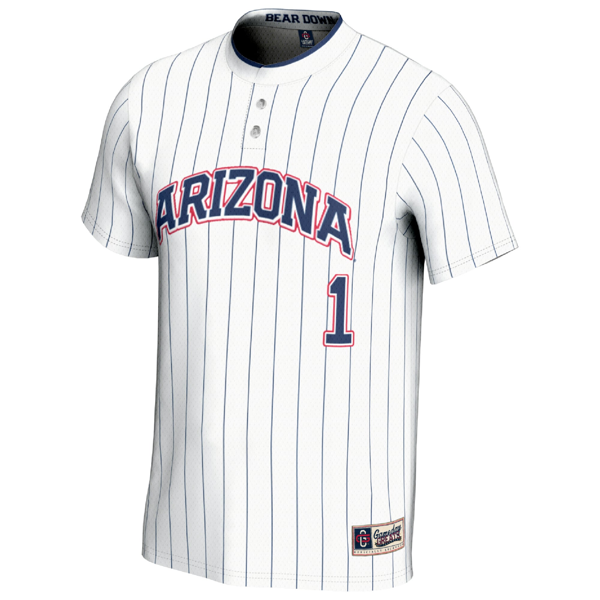#1 Arizona Wildcats Unisex Lightweight Softball Fashion Jersey White - front view