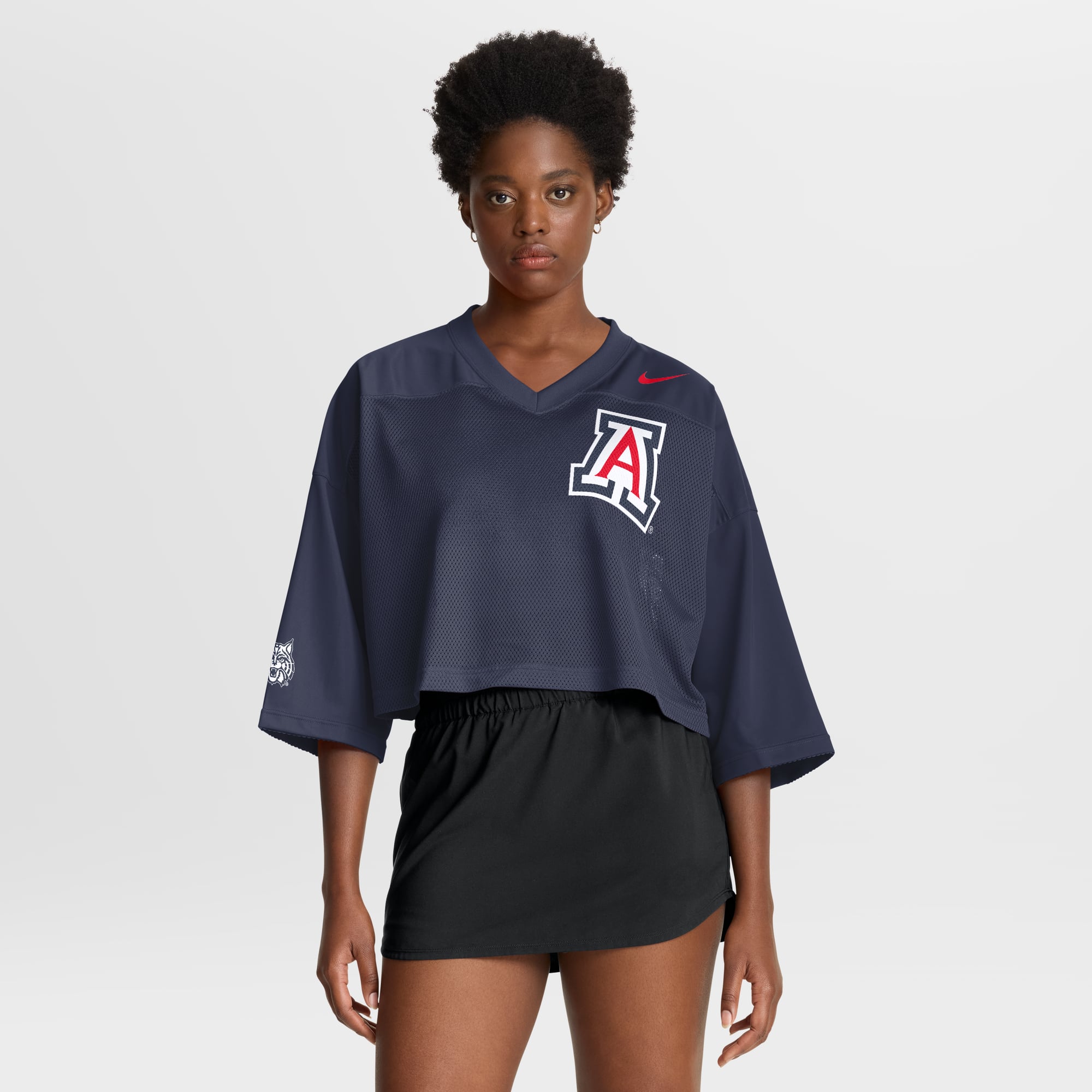 Arizona Wildcats Women's Cropped Mesh Fashion Jersey Navy - front and back view