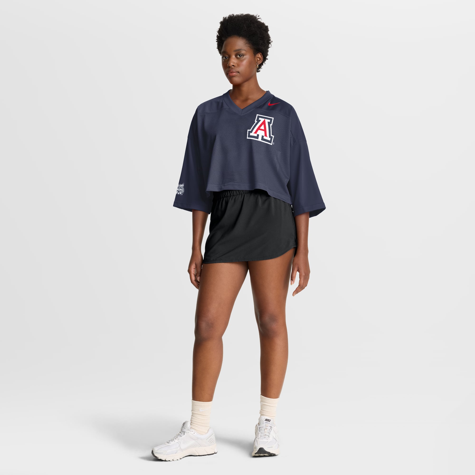Arizona Wildcats Women's Cropped Mesh Fashion Jersey Navy - model side view