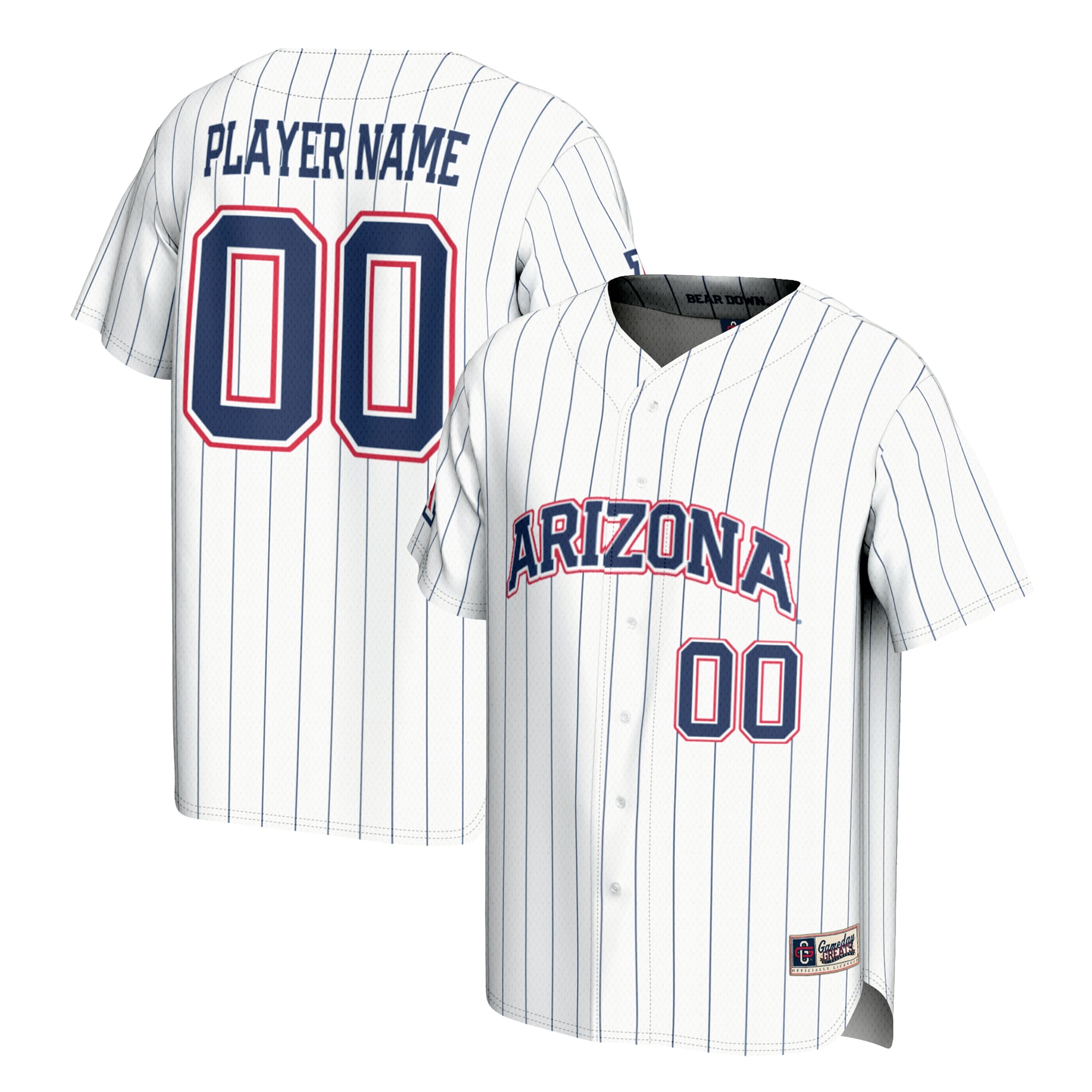 Arizona Wildcats Youth Baseball Lightweight Jersey White - front and back view