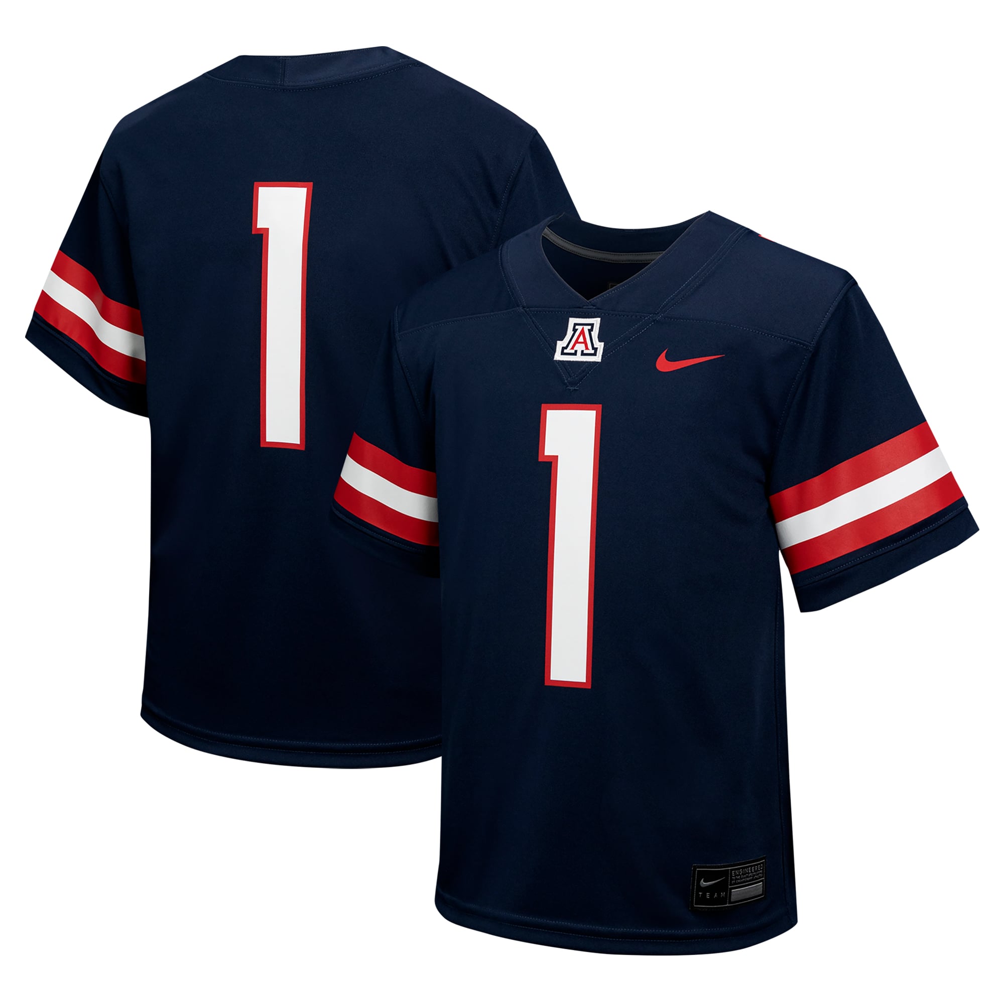 #1 Arizona Wildcats Youth Football Jersey Navy - front and back view