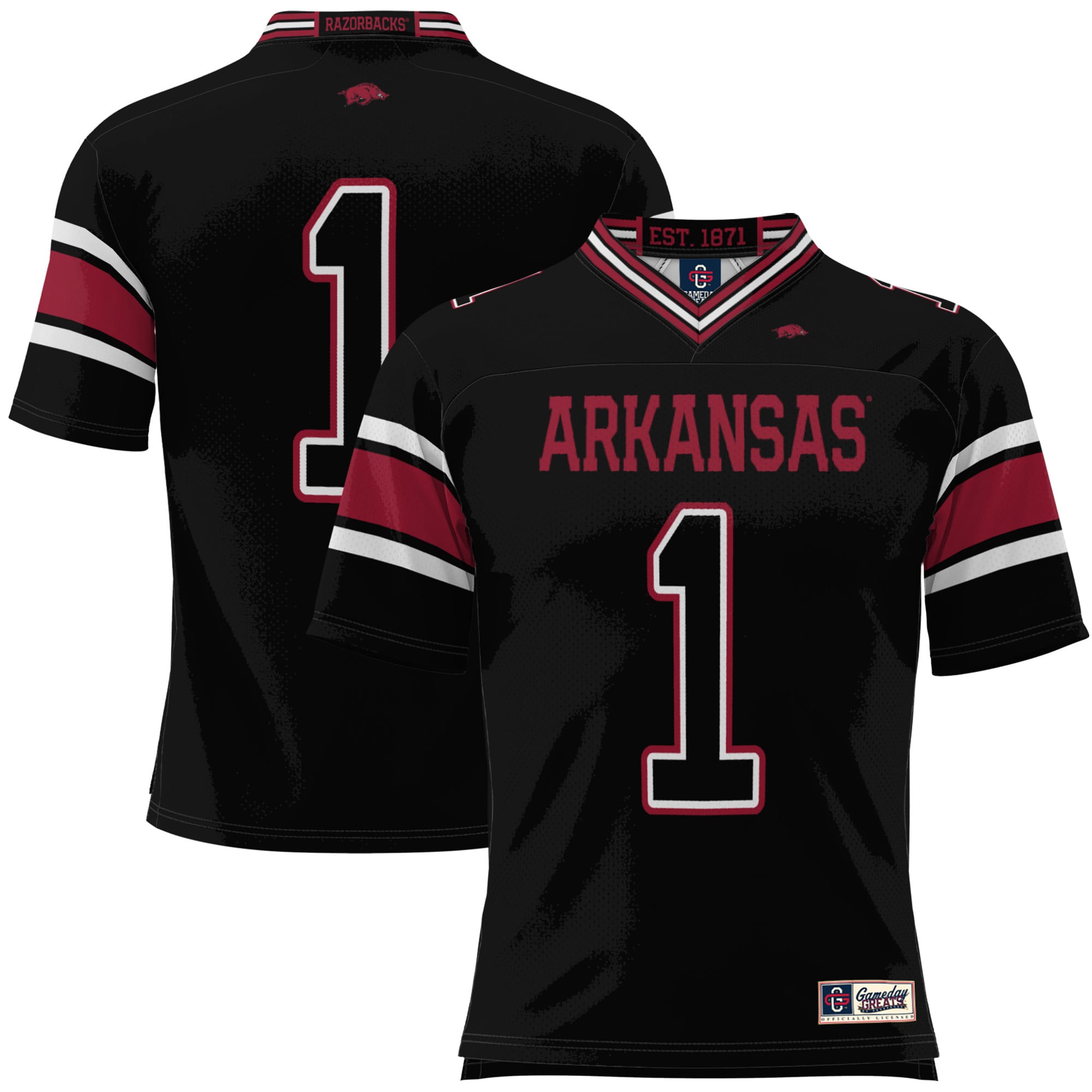 #1 Arkansas Razorbacks Football Jersey Black - front and back view