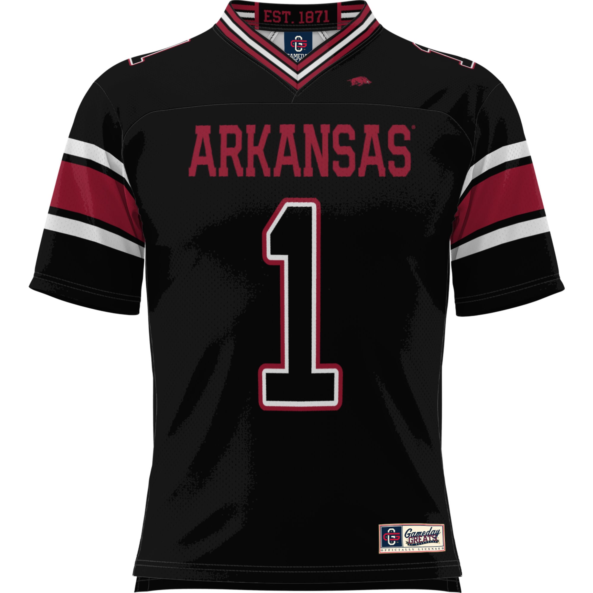 #1 Arkansas Razorbacks Football Jersey Black - front view