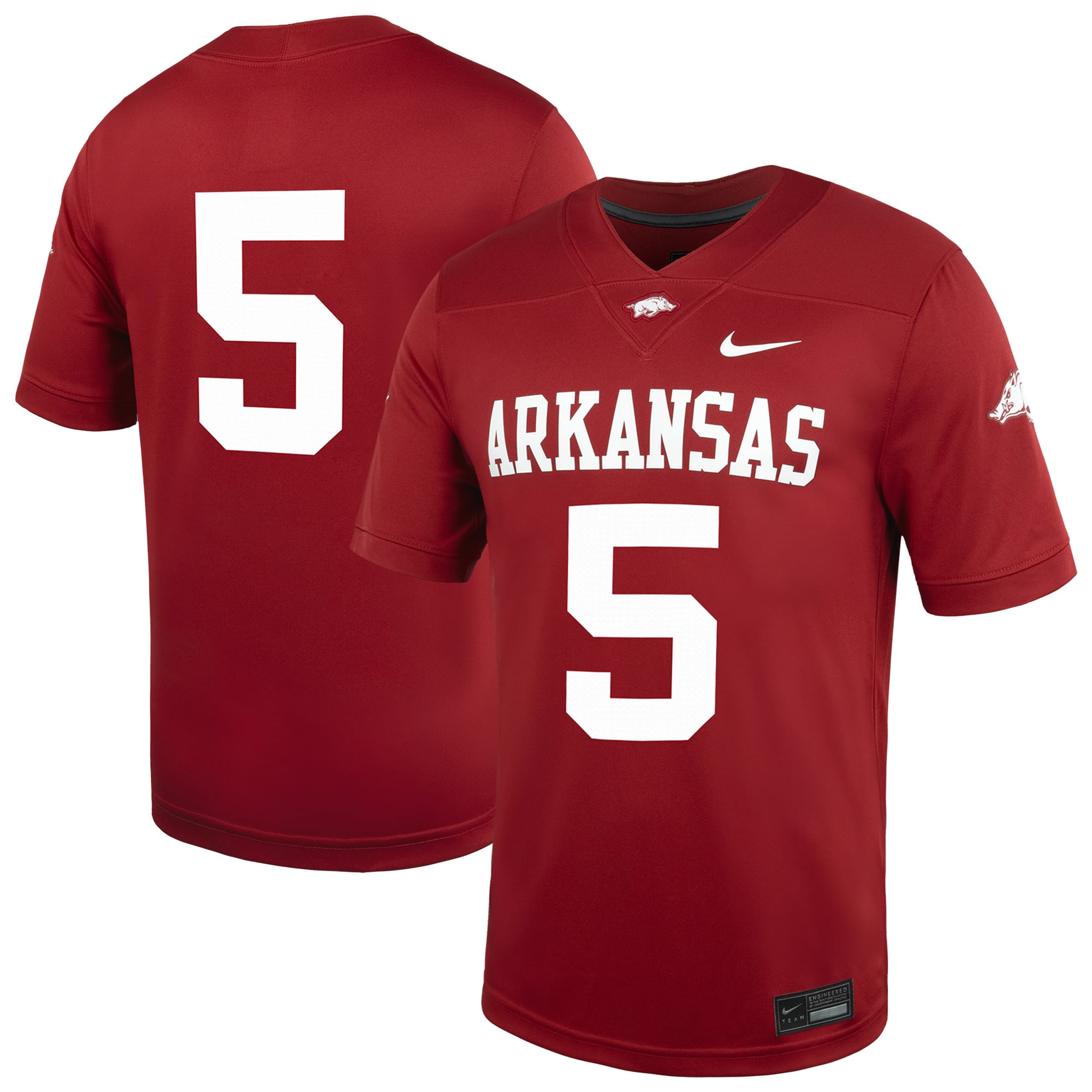 #5 Arkansas Razorbacks Football Jersey - Cardinal - front and back view