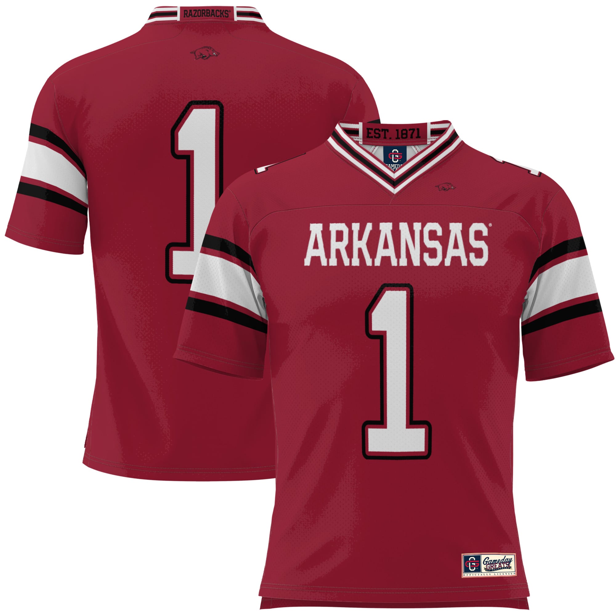 #1 Arkansas Razorbacks Football Jersey Cardinal - front and back view