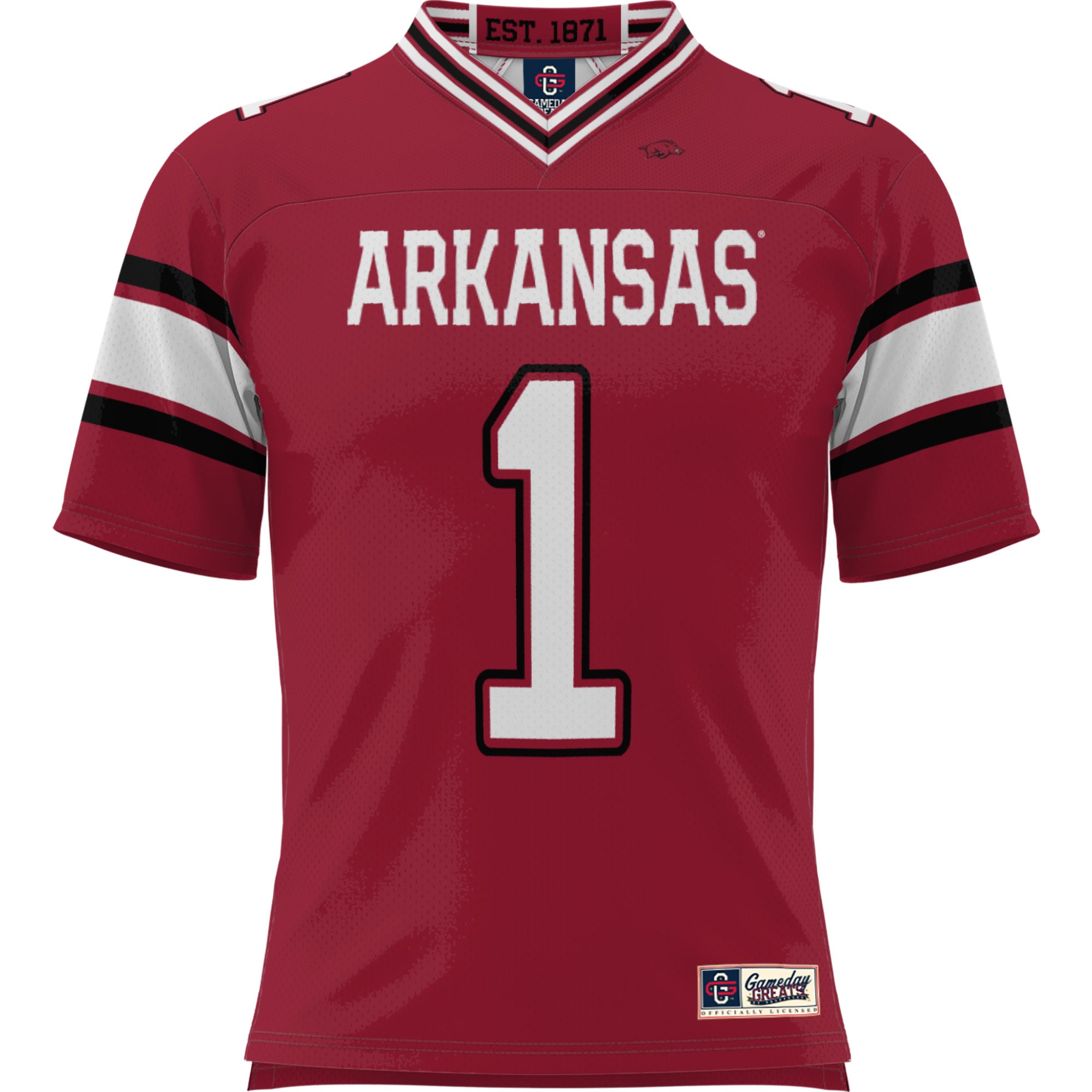 #1 Arkansas Razorbacks Football Jersey Cardinal - front view