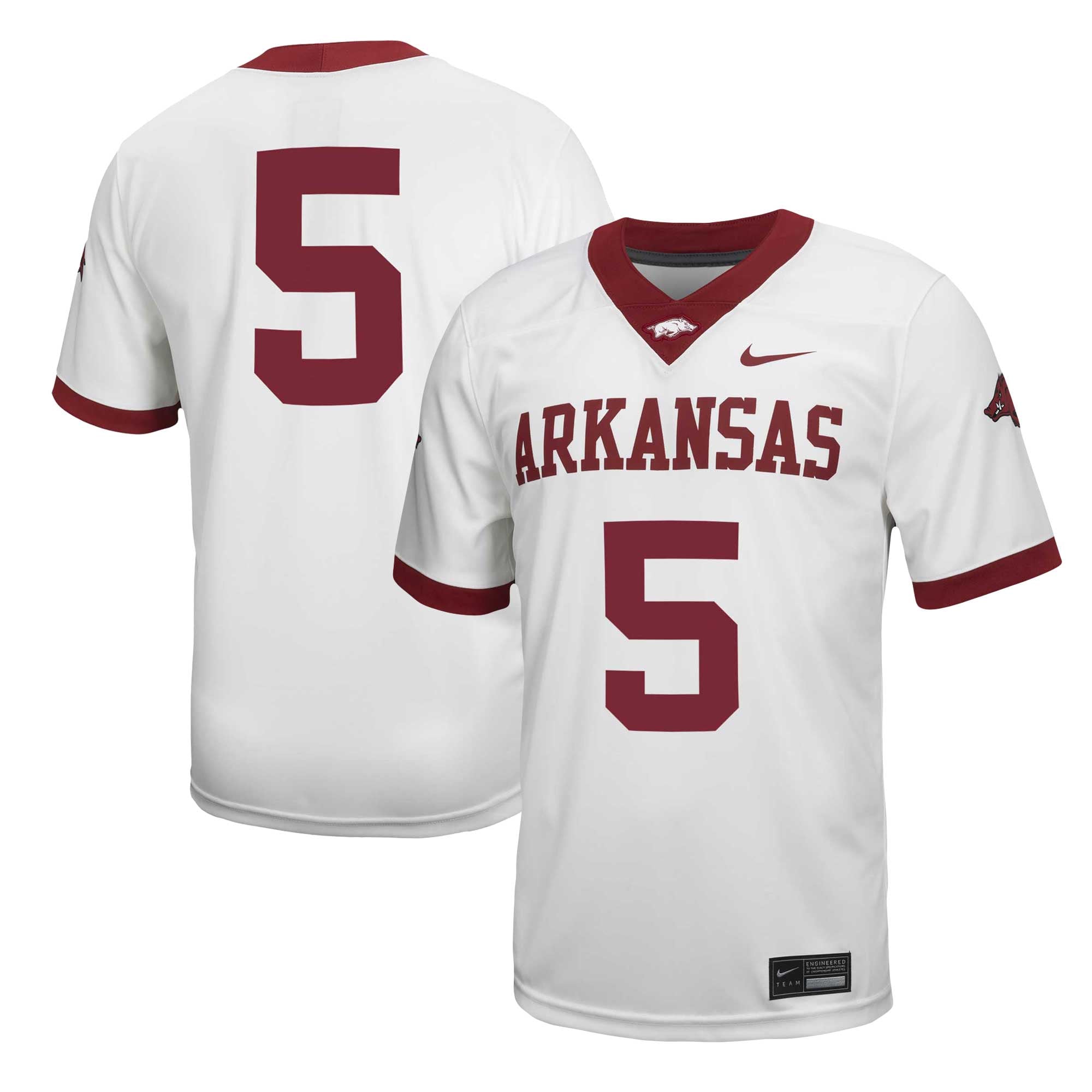 #5 Arkansas Razorbacks Football Jersey - White - front and back view