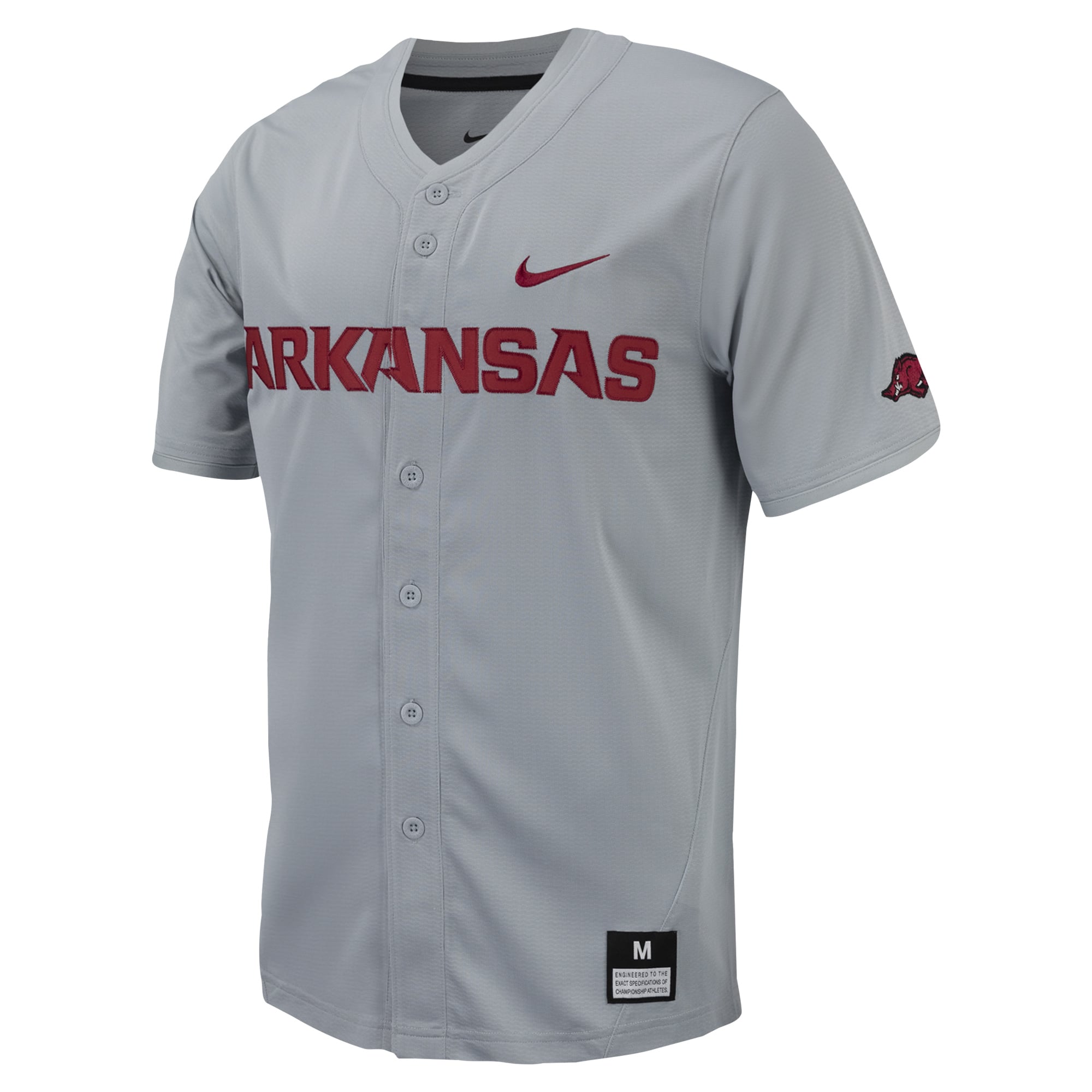 Arkansas Razorbacks Full-Button Baseball Jersey Gray - front view