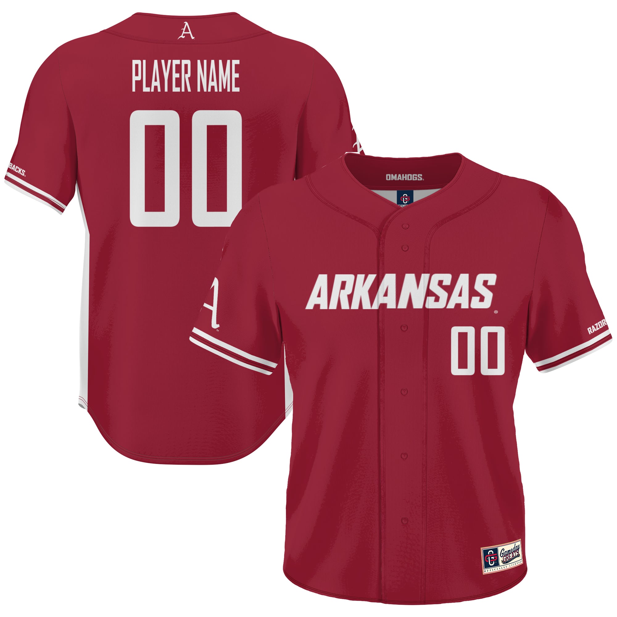 Arkansas Razorbacks Lightweight Baseball Jersey Cardinal - front and back view