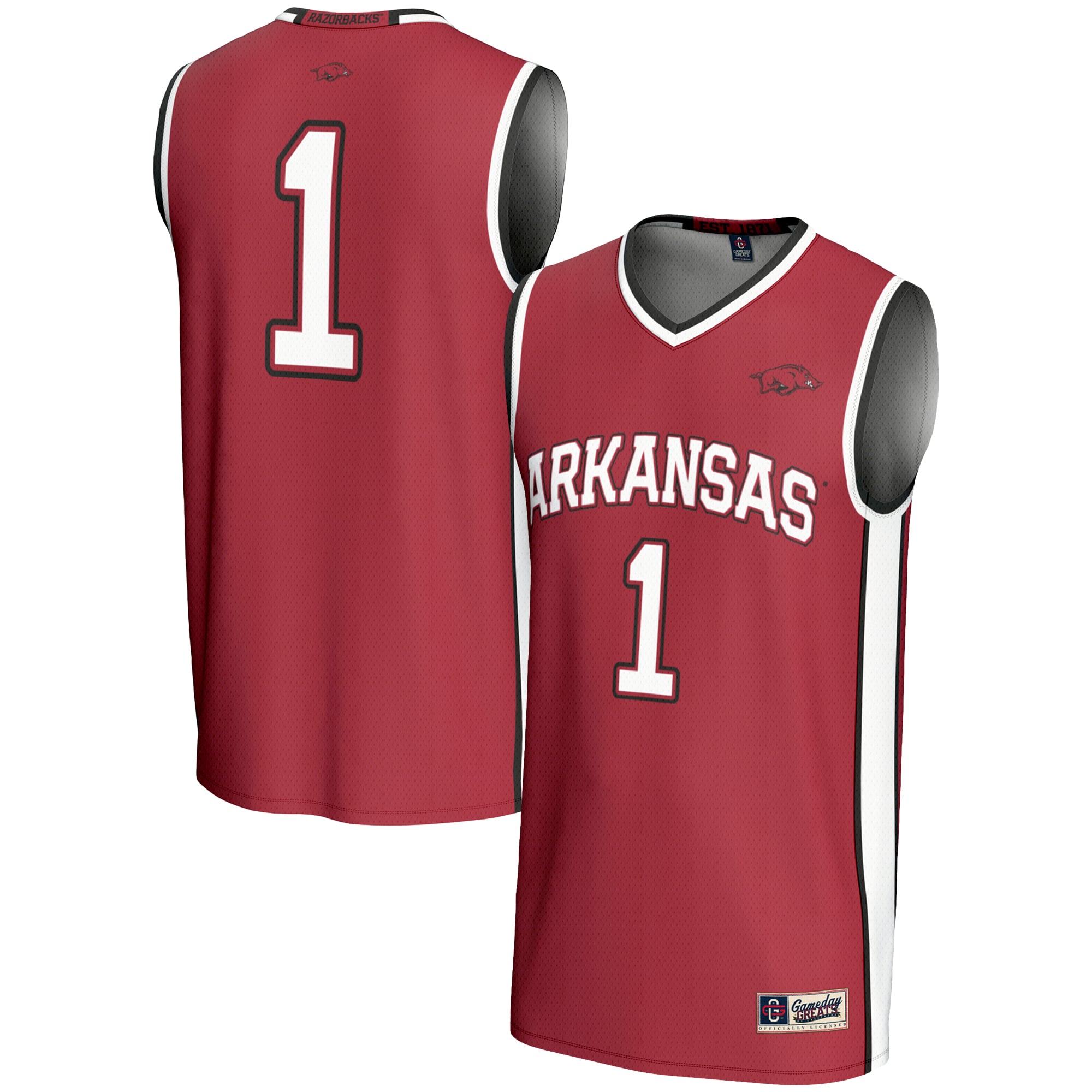 #1 Arkansas Razorbacks Lightweight Basketball Jersey Cardinal - front and back view