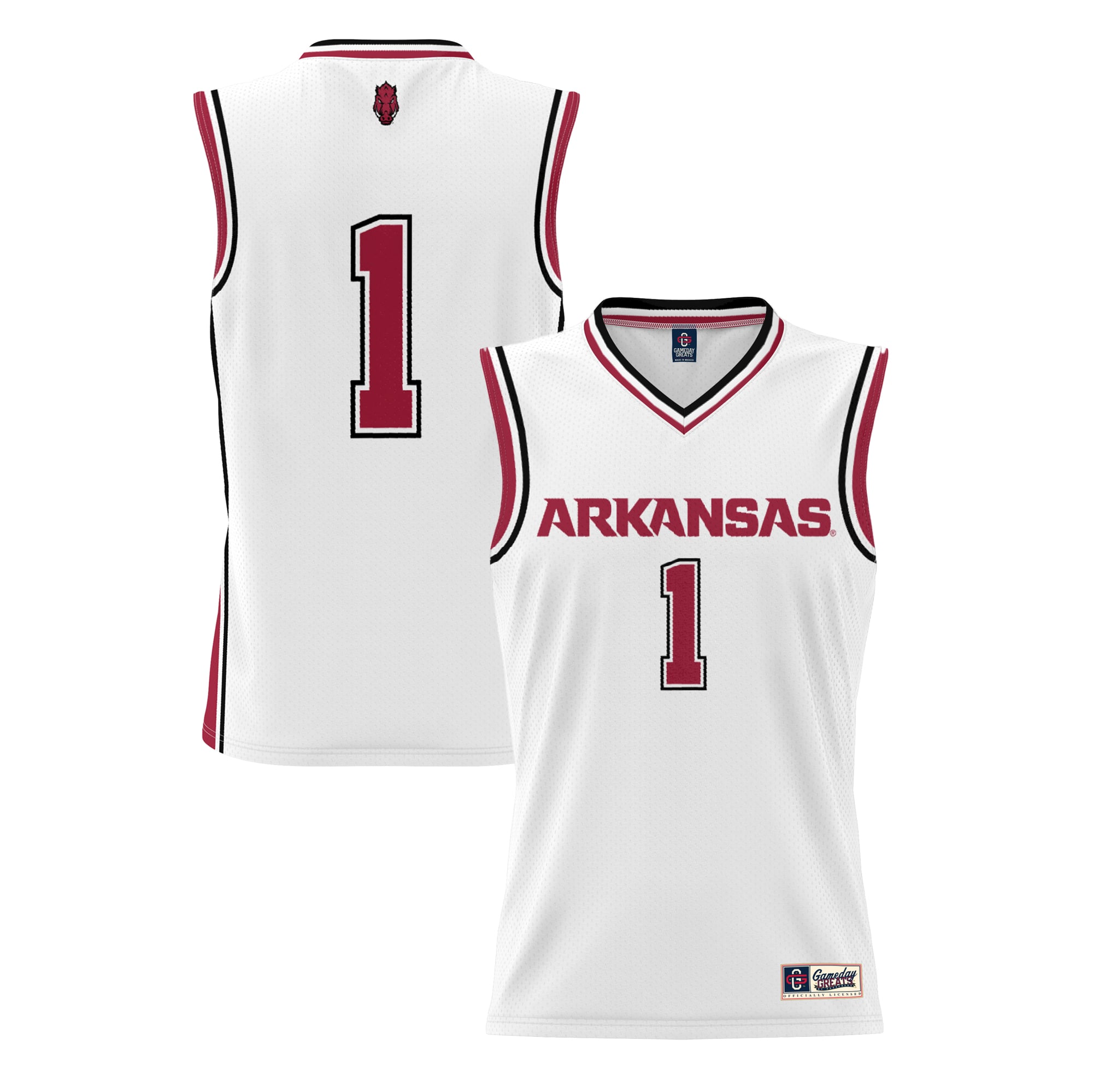 #1 Arkansas Razorbacks Lightweight Basketball Jersey White - front and back view