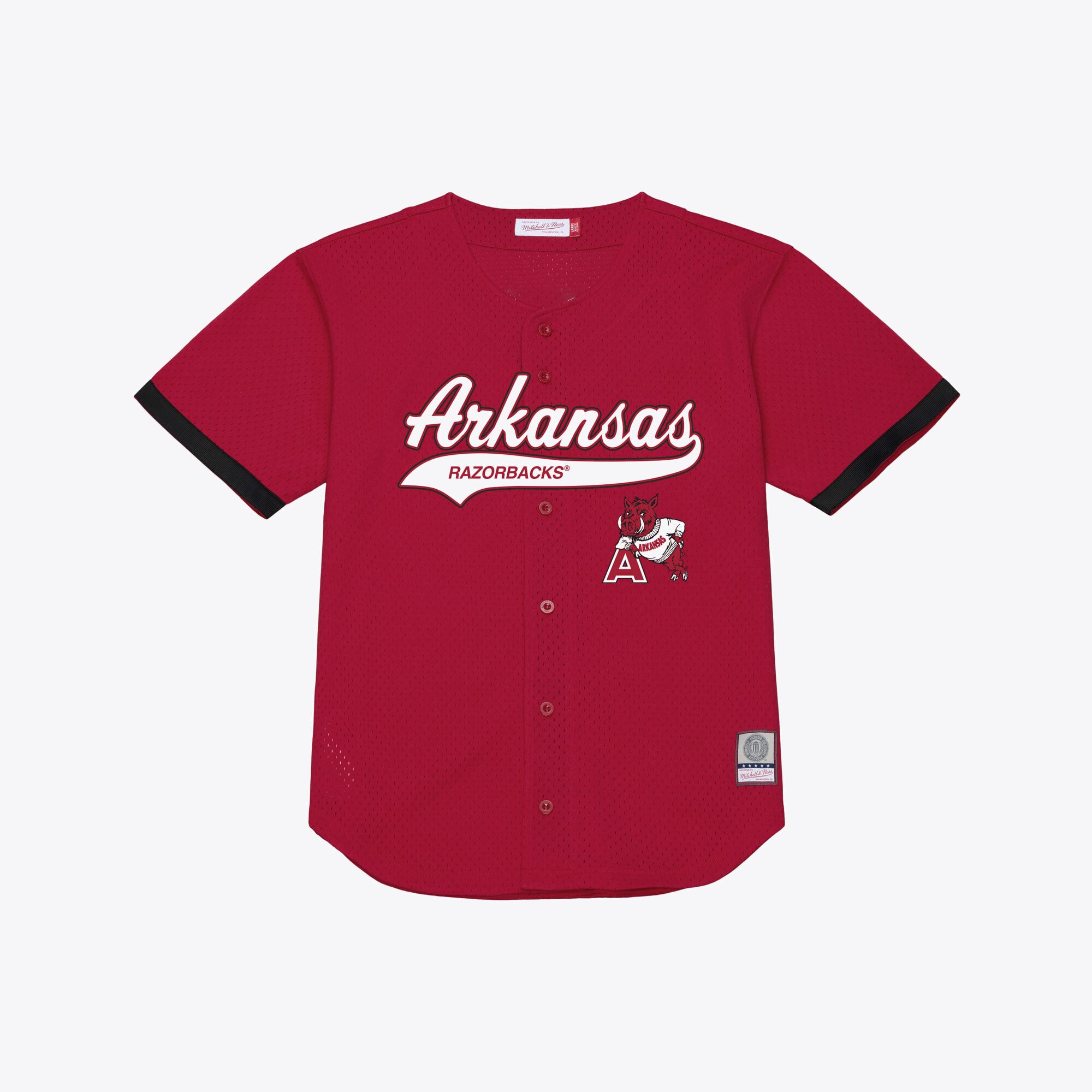 Arkansas Razorbacks Mesh Button-Up Batting Practice Baseball Jersey Cardinal - front and back view