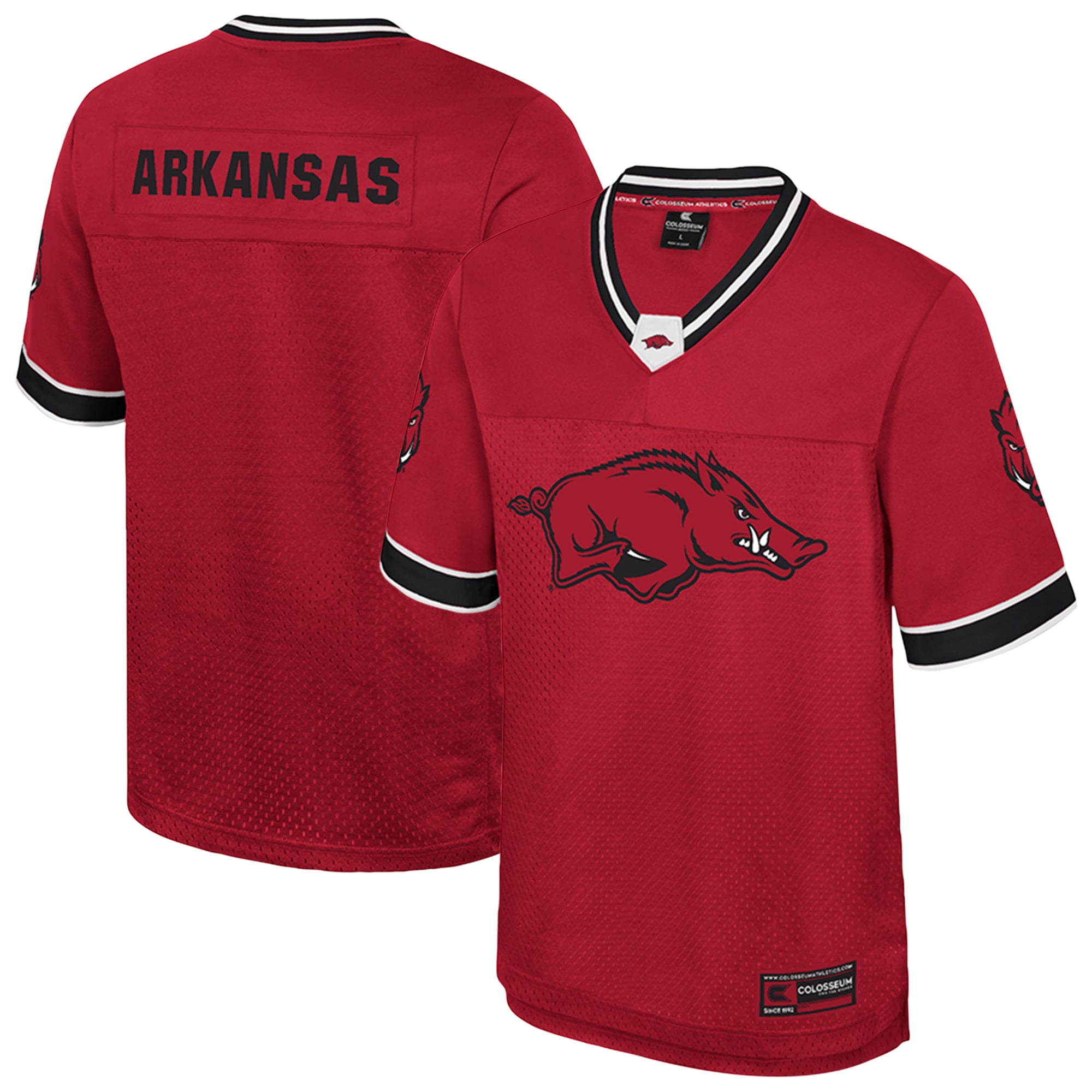 Arkansas Razorbacks Nothing But The Hits Football Jersey Cardinal - front and back view