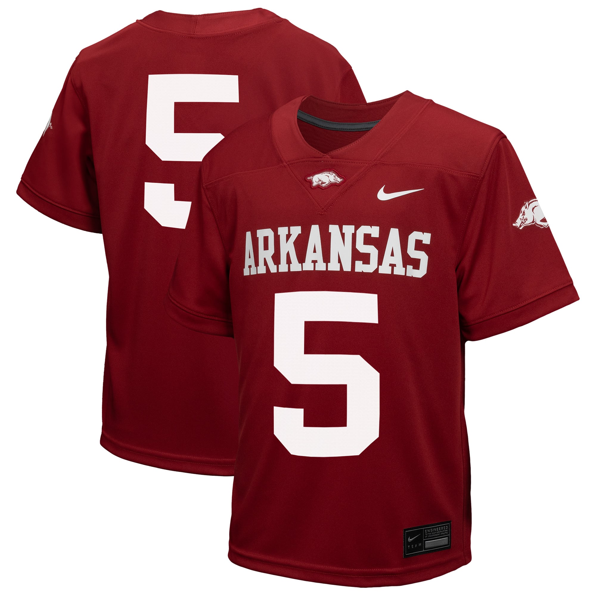 #5 Arkansas Razorbacks Toddler Jersey Cardinal - front and back view