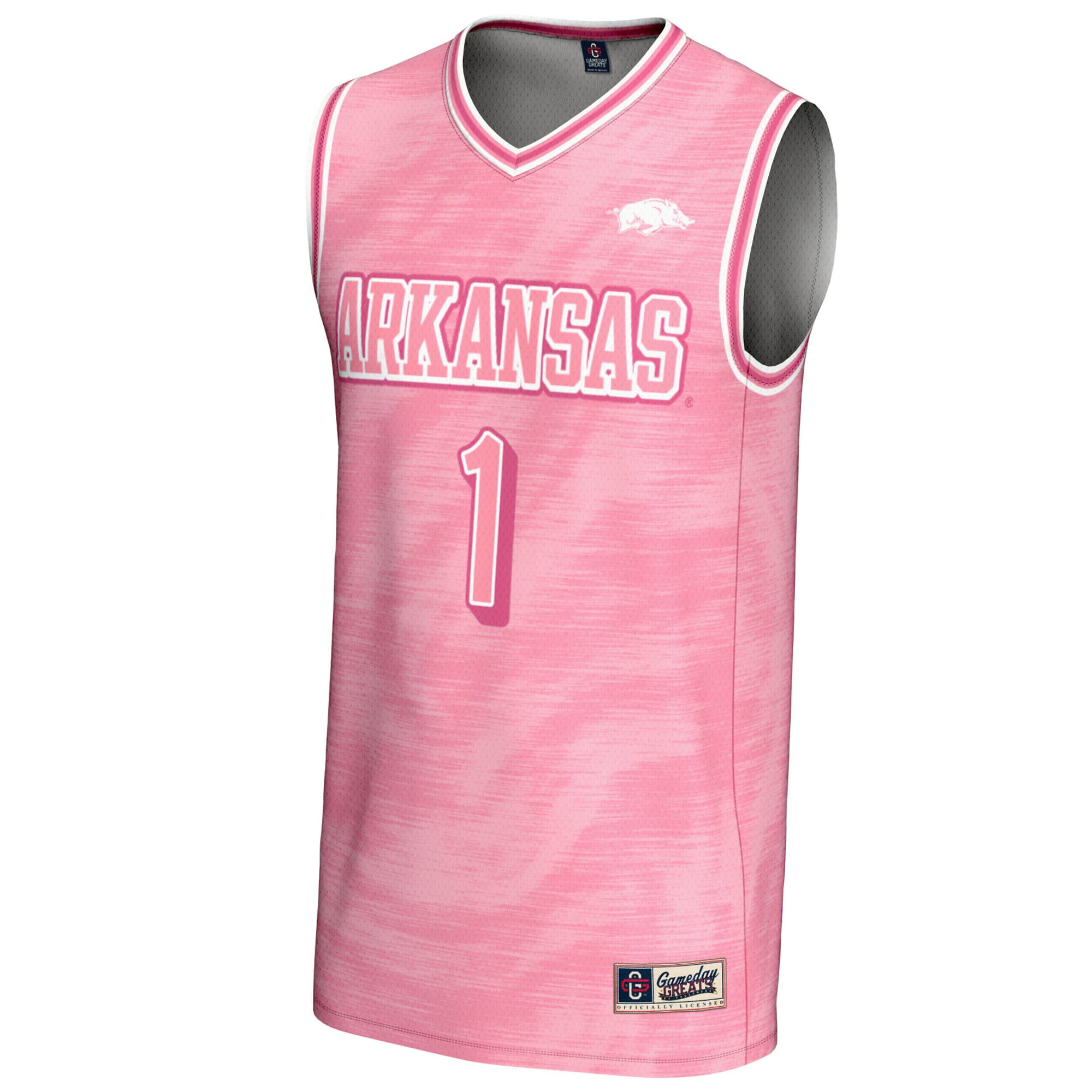 #1 Arkansas Razorbacks Unisex Lightweight Basketball Jersey Pink - front view