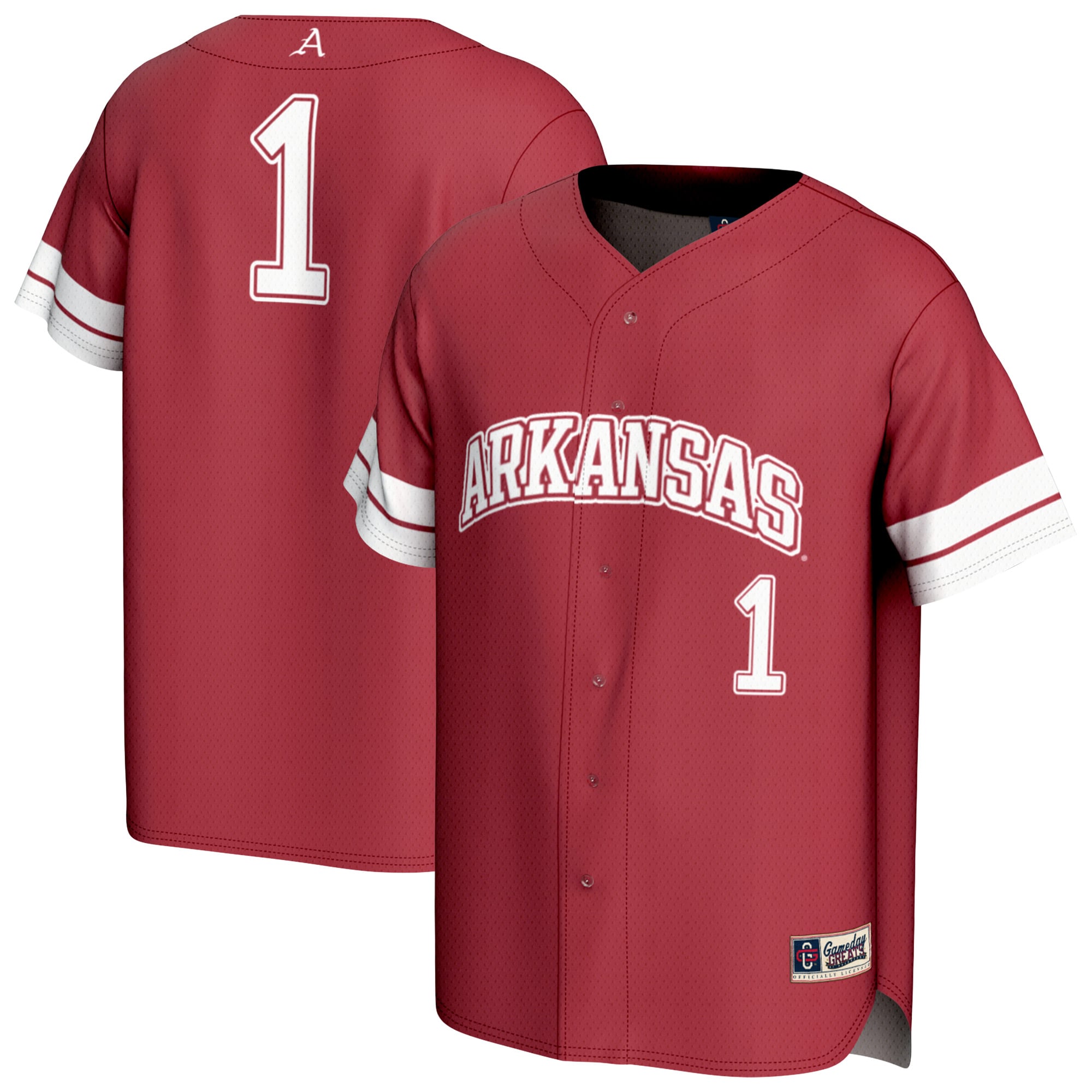 #1 Arkansas Razorbacks Unisex Lightweight Collegiate Baseball Fashion Jersey - front and back view