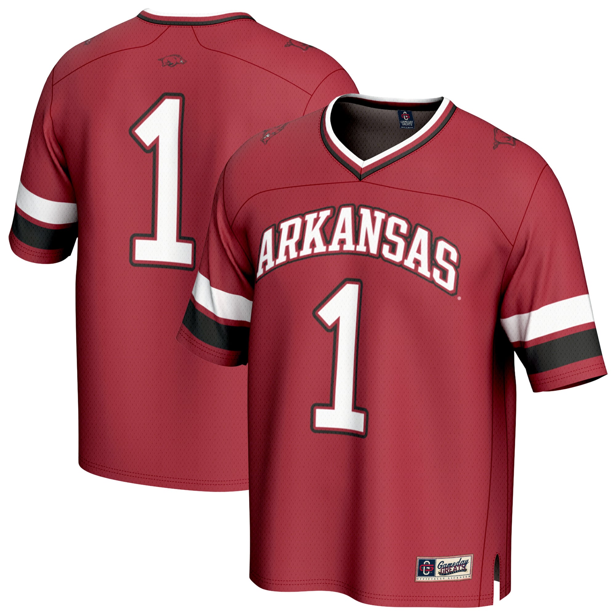 #1 Arkansas Razorbacks Unisex Lightweight Collegiate Football Fashion Jersey - front and back view