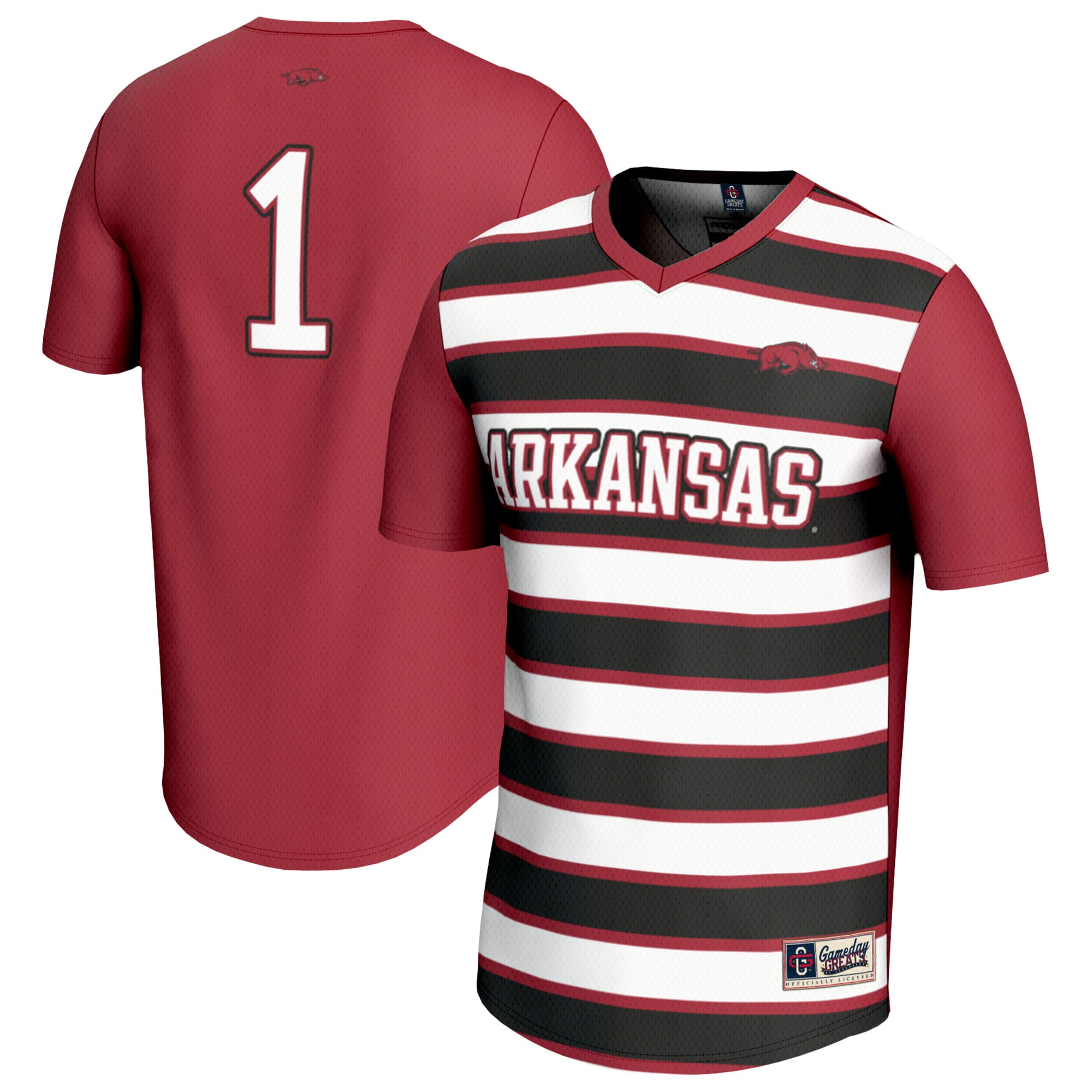 #1 Arkansas Razorbacks Unisex Lightweight Soccer Fashion Jersey Cardinal - front and back view