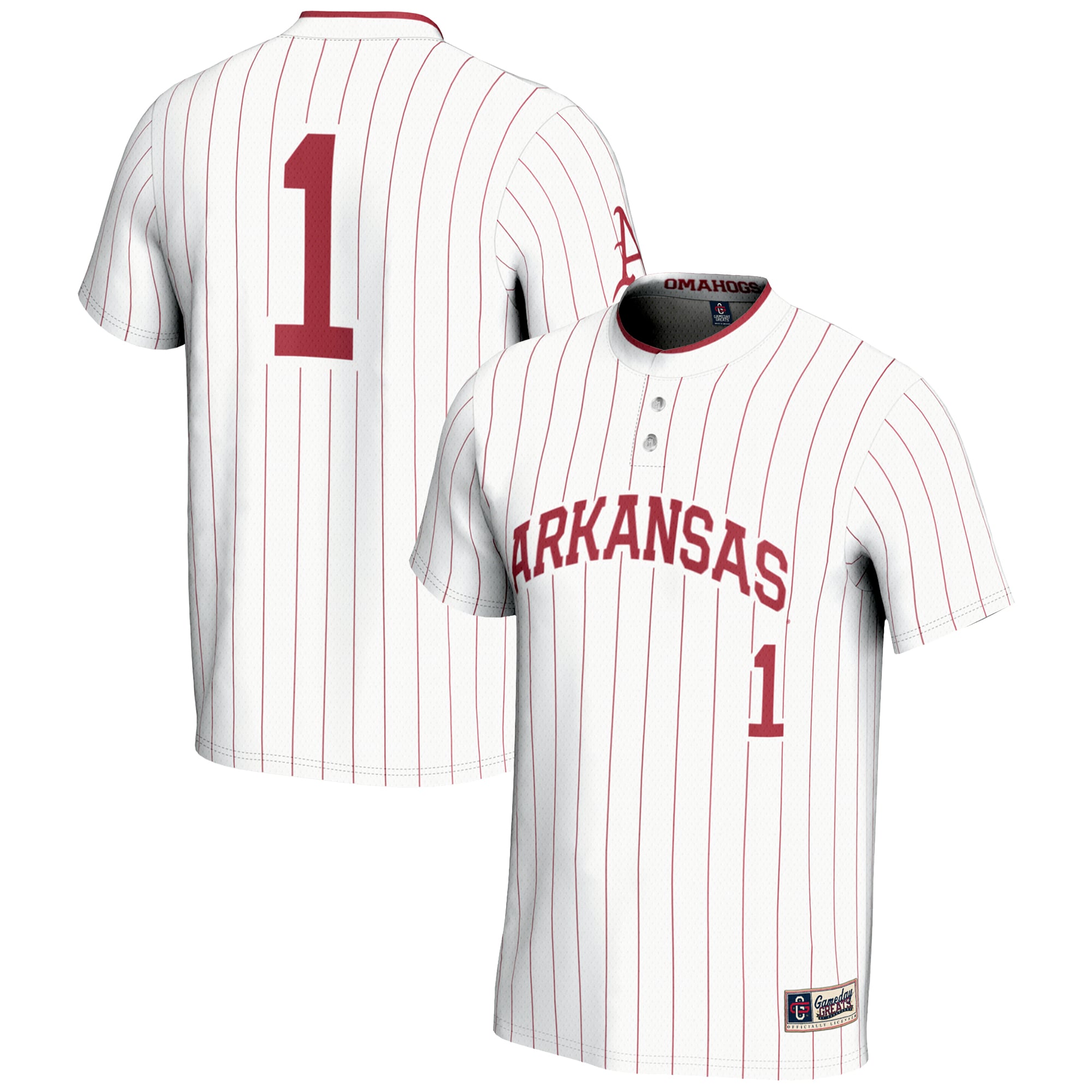 #1 Arkansas Razorbacks Unisex Lightweight Softball Jersey White - front and back view