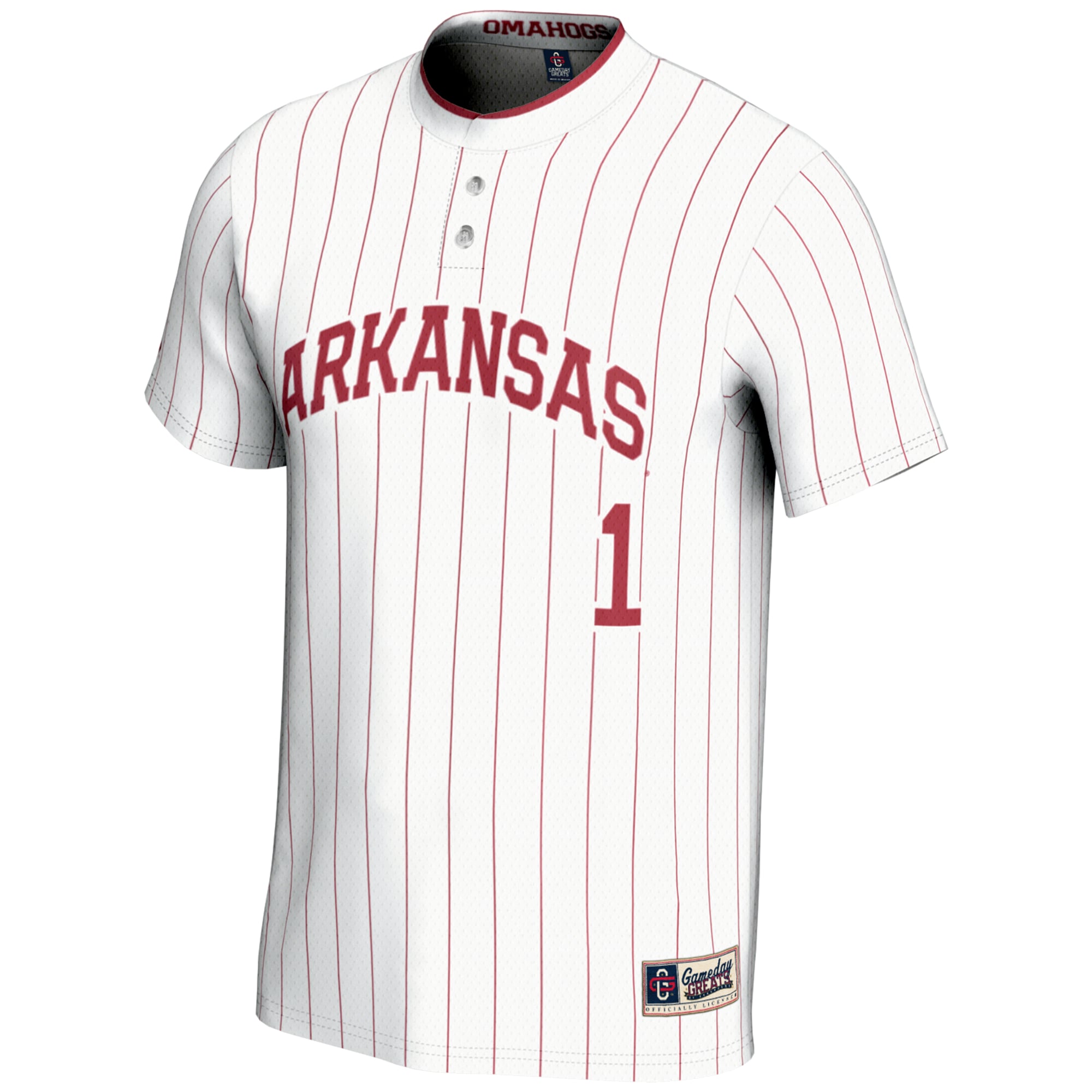 #1 Arkansas Razorbacks Unisex Lightweight Softball Jersey White - front view