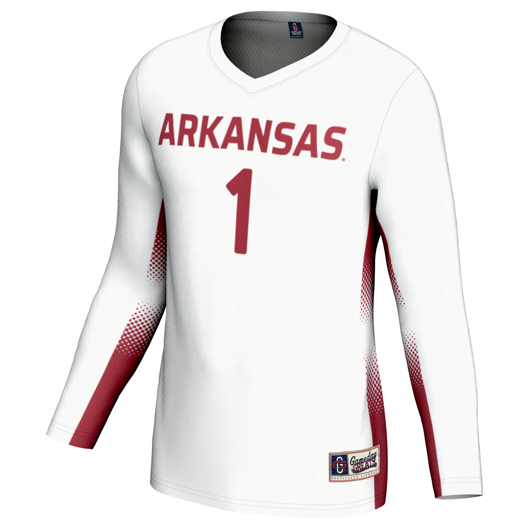 #1 Arkansas Razorbacks Unisex Lightweight Volleyball Jersey White - front view