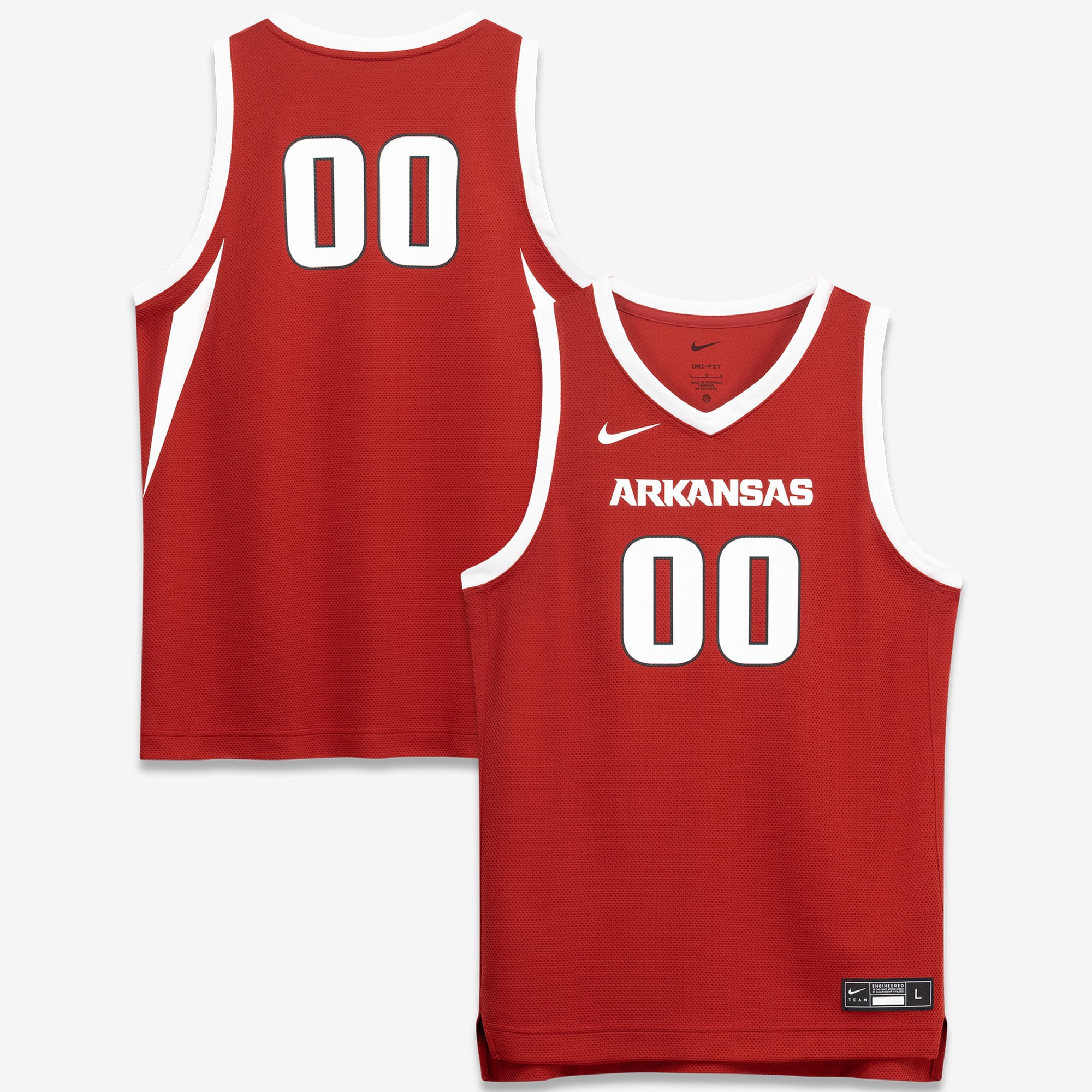 #00 Arkansas Razorbacks Youth Basketball Jersey Crimson - front and back view
