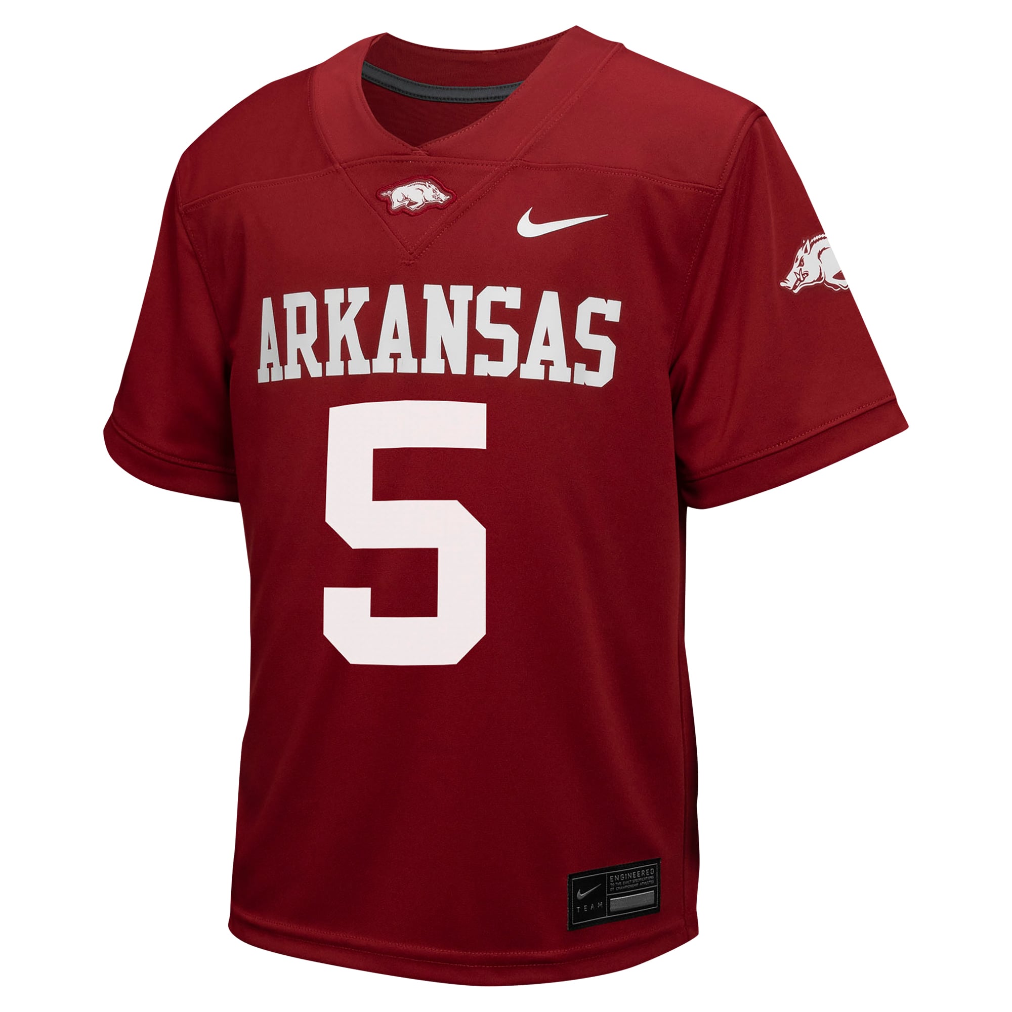 #5 Arkansas Razorbacks Youth Football Jersey Cardinal - front view