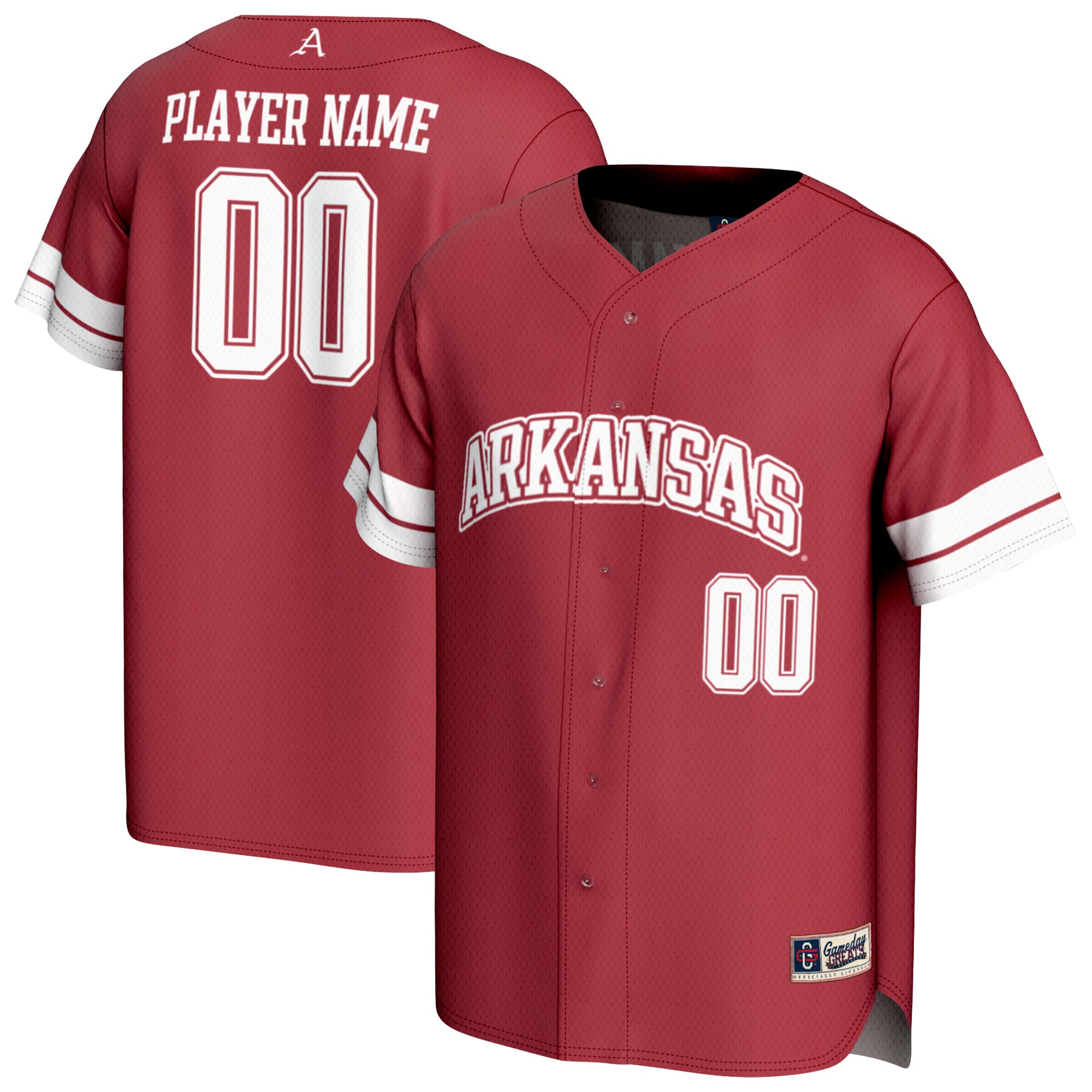 Arkansas Razorbacks Youth Lightweight Baseball Jersey Cardinal - front and back view