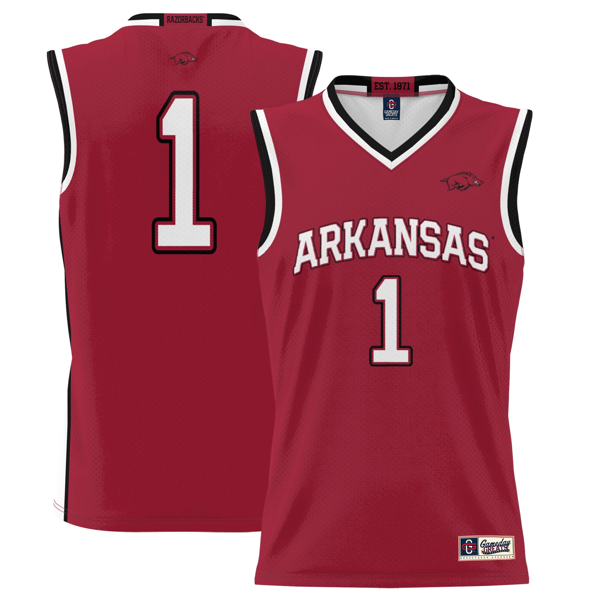 #1 Arkansas Razorbacks Youth Lightweight Basketball Jersey Cardinal - front and back view