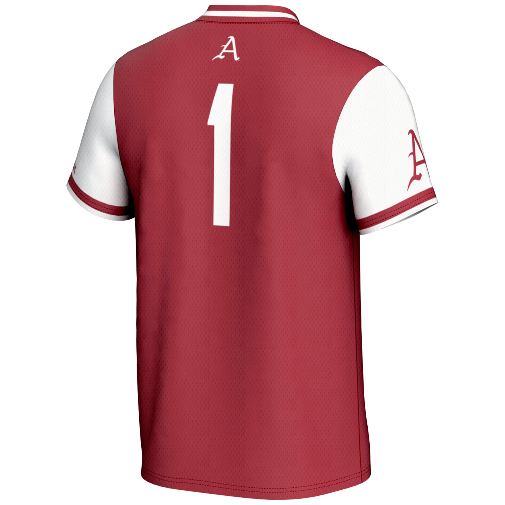 #1 Arkansas Razorbacks Youth Lightweight Softball Jersey Crimson - back view
