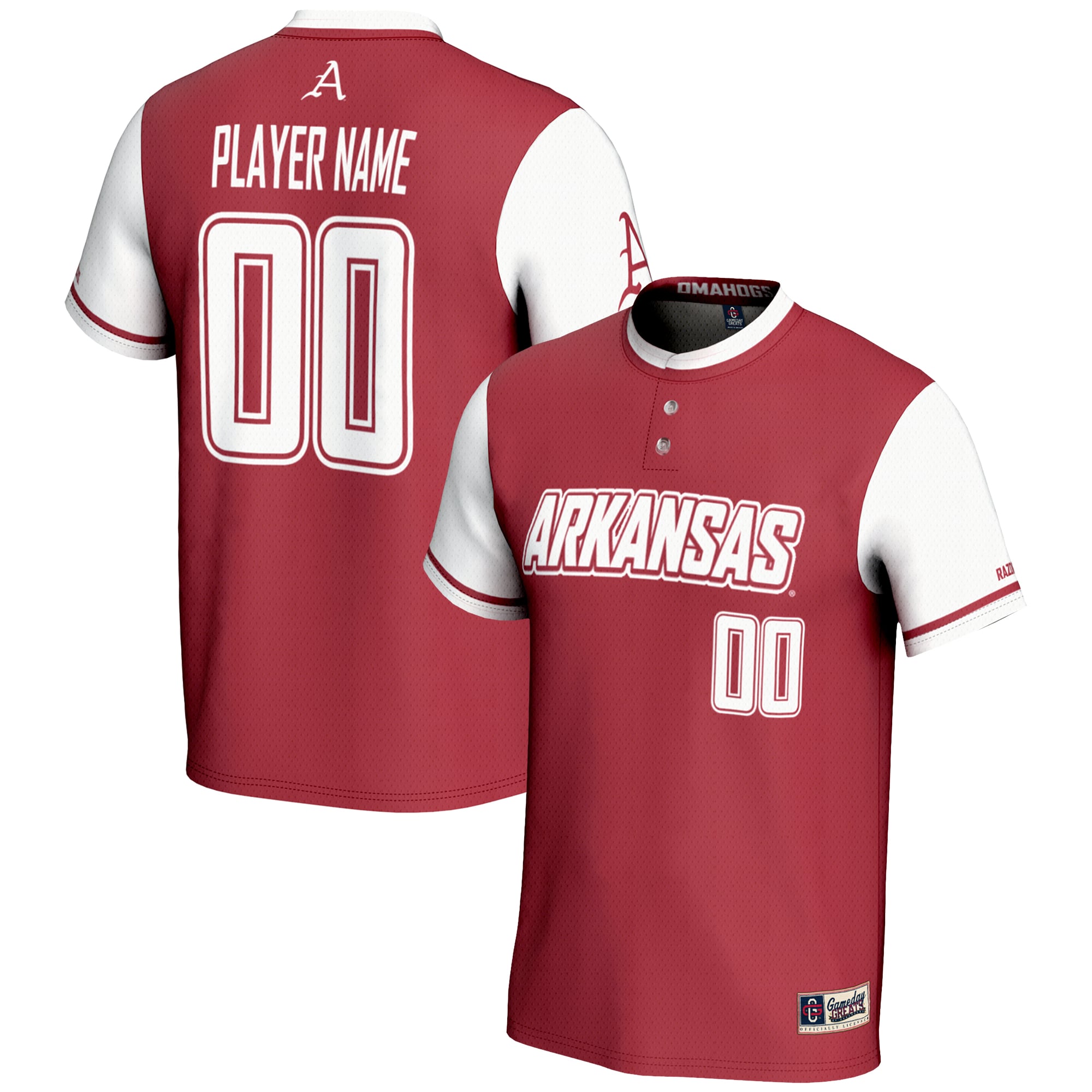 Arkansas Razorbacks Youth Lightweight Softball Jersey Red - front and back view