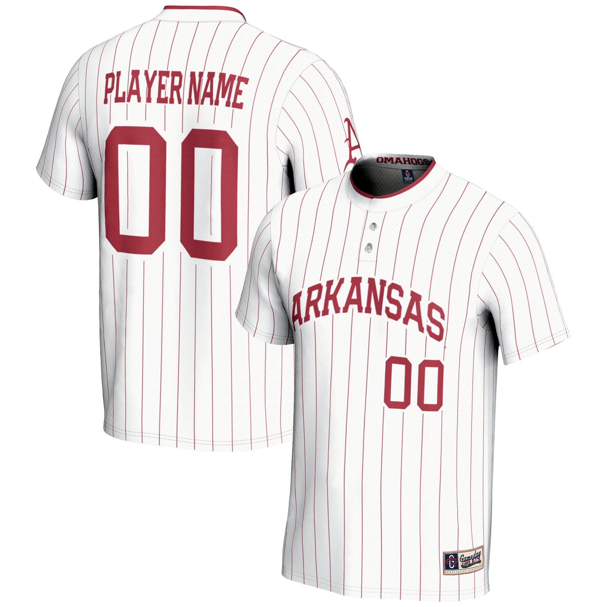 Arkansas Razorbacks Youth Lightweight Softball Jersey White - front and back view