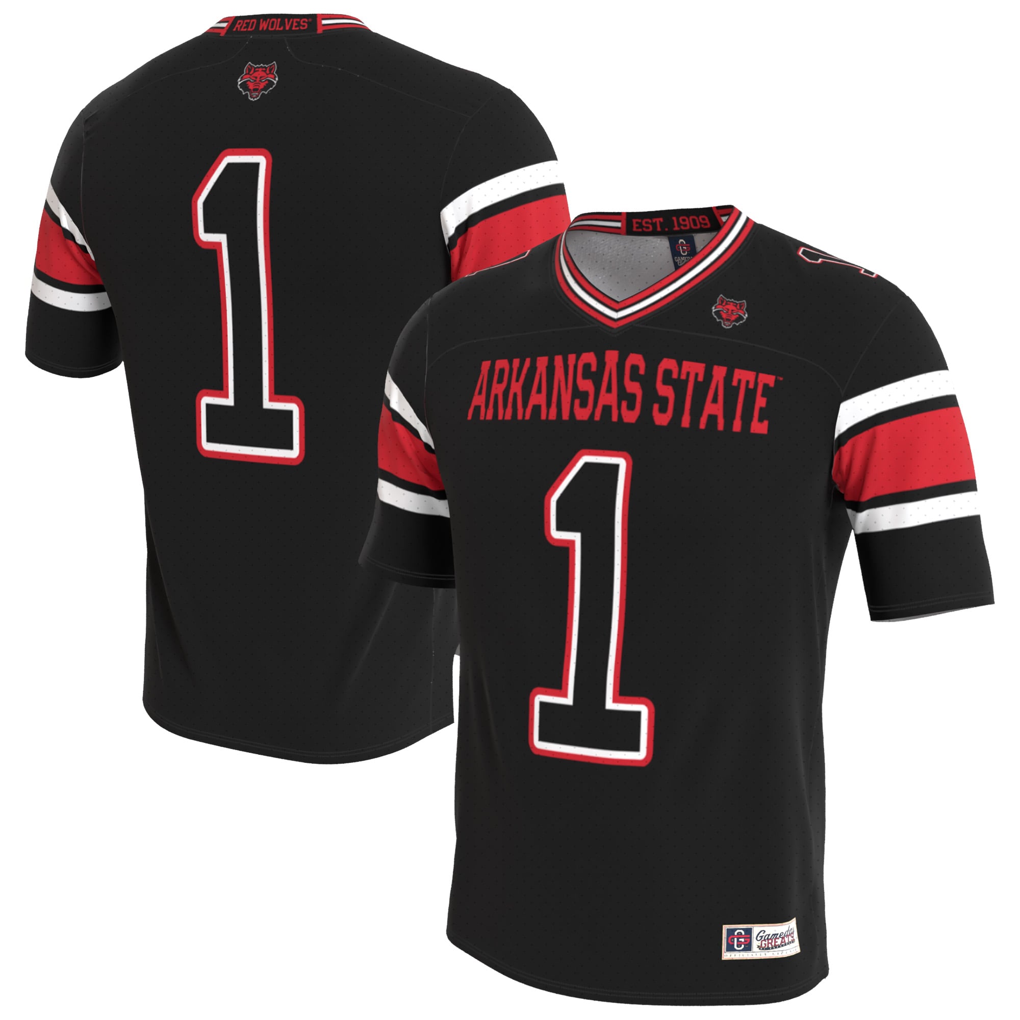 Arkansas State Red Wolves Unisex Lightweight Collegiate Football Blackout - front and back view