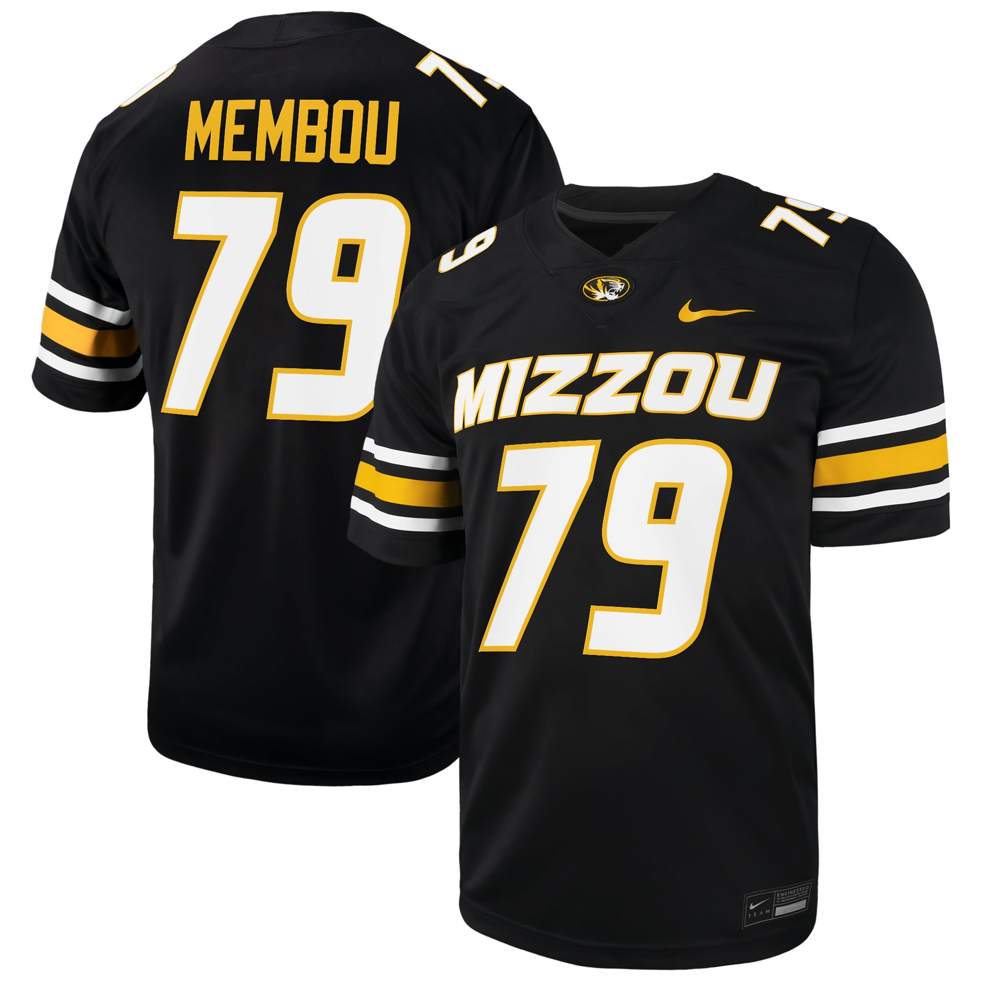 Armand Membou Missouri Tigers Alumni Jersey Black - front and back view