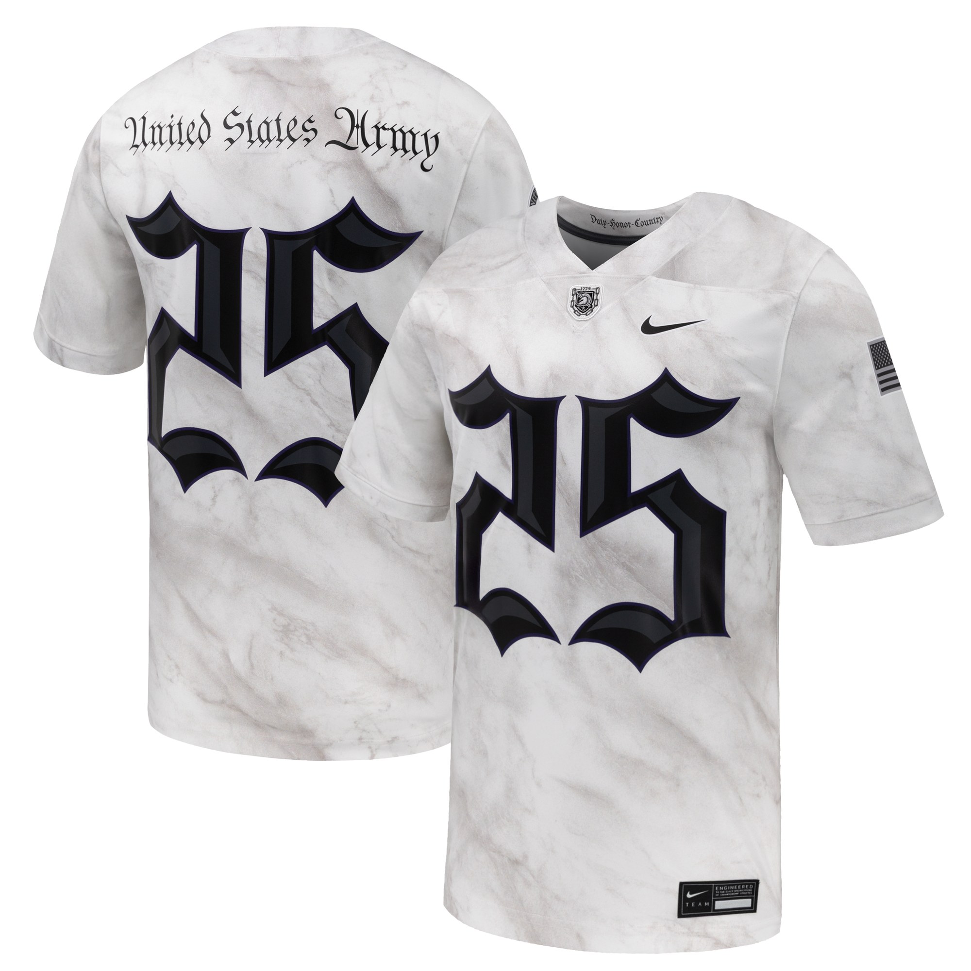 #25 Army Black Knights Army 250 Collection Football Jersey White - front and back view