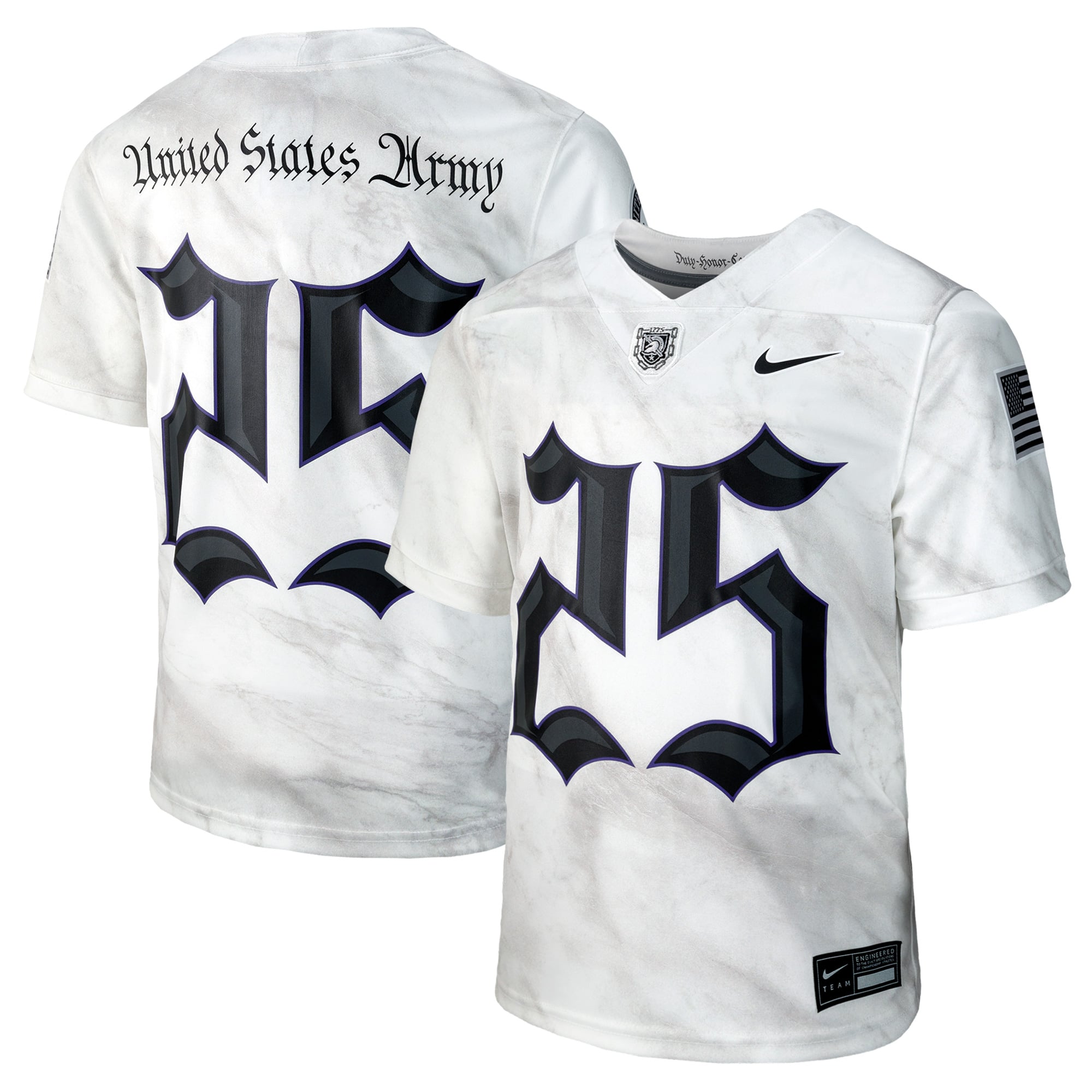 #25 Army Black Knights Youth Army 250 Collection Jersey White - front and back view