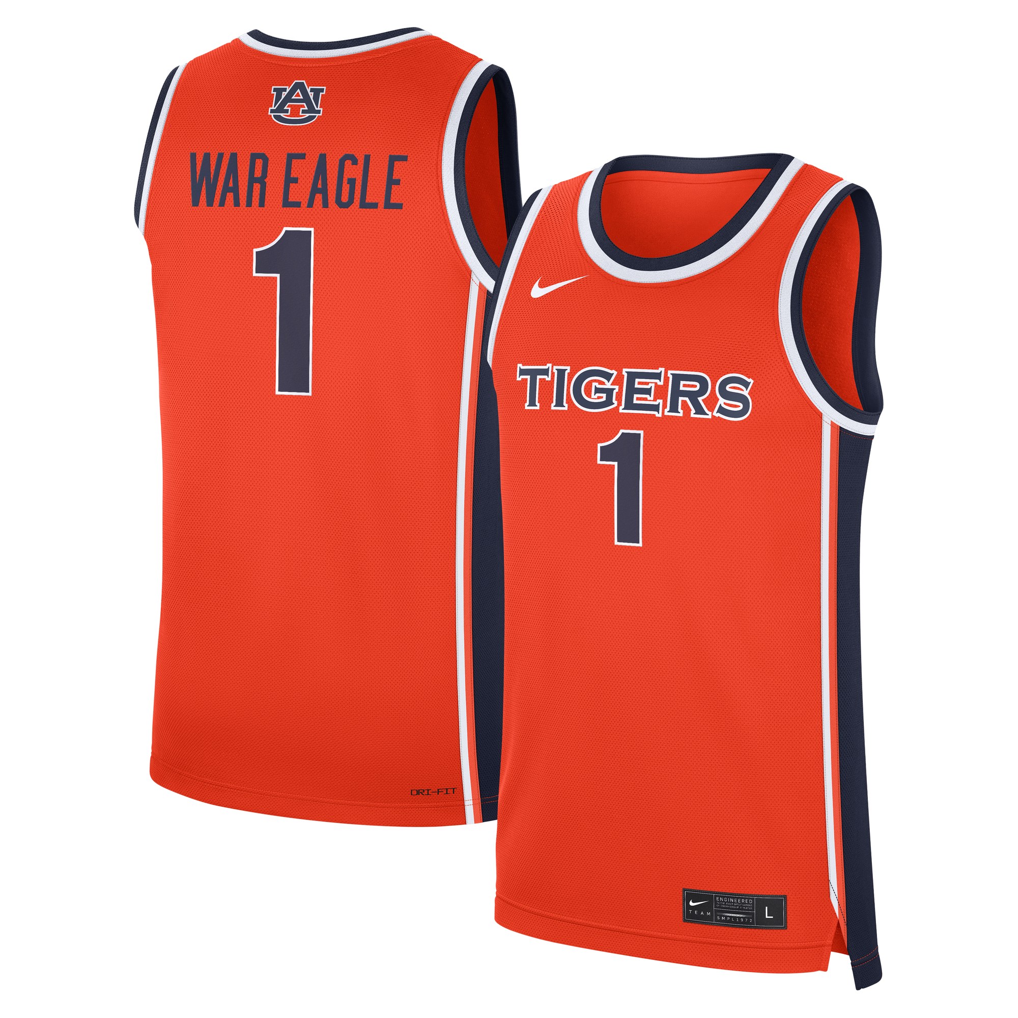 Auburn Tigers #1 Alternate War Eagle Basketball Jersey Orange - front and back view