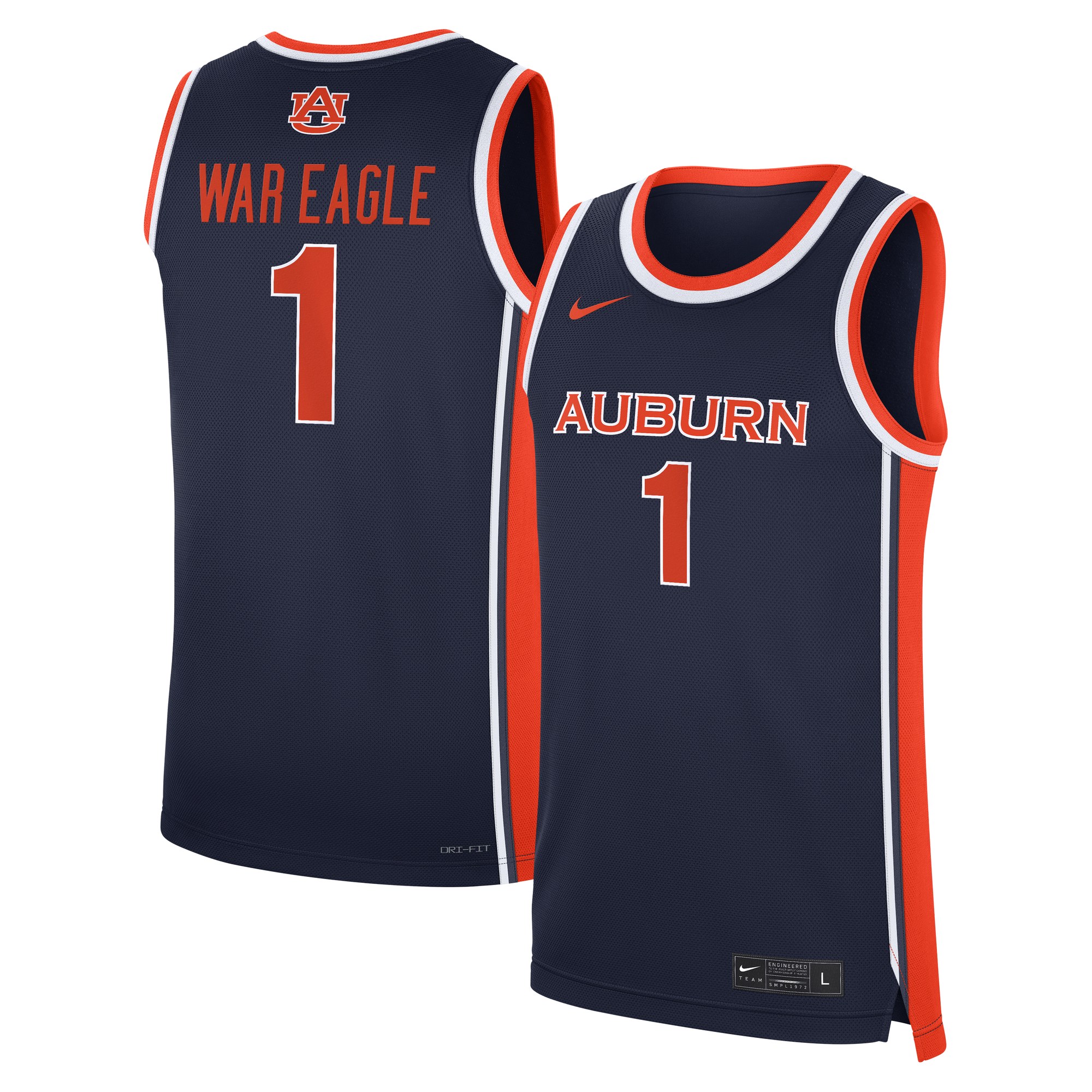 # Auburn Tigers Youth Basketball Jersey Navy - front and back view