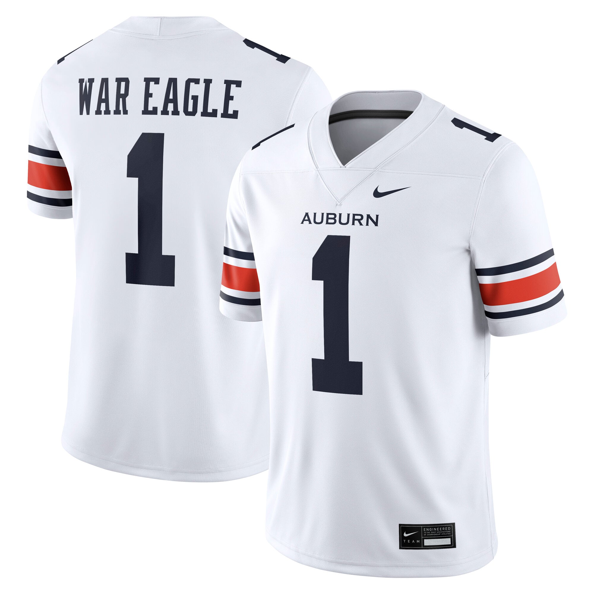 Auburn Tigers Away Football Jersey White - front and back view