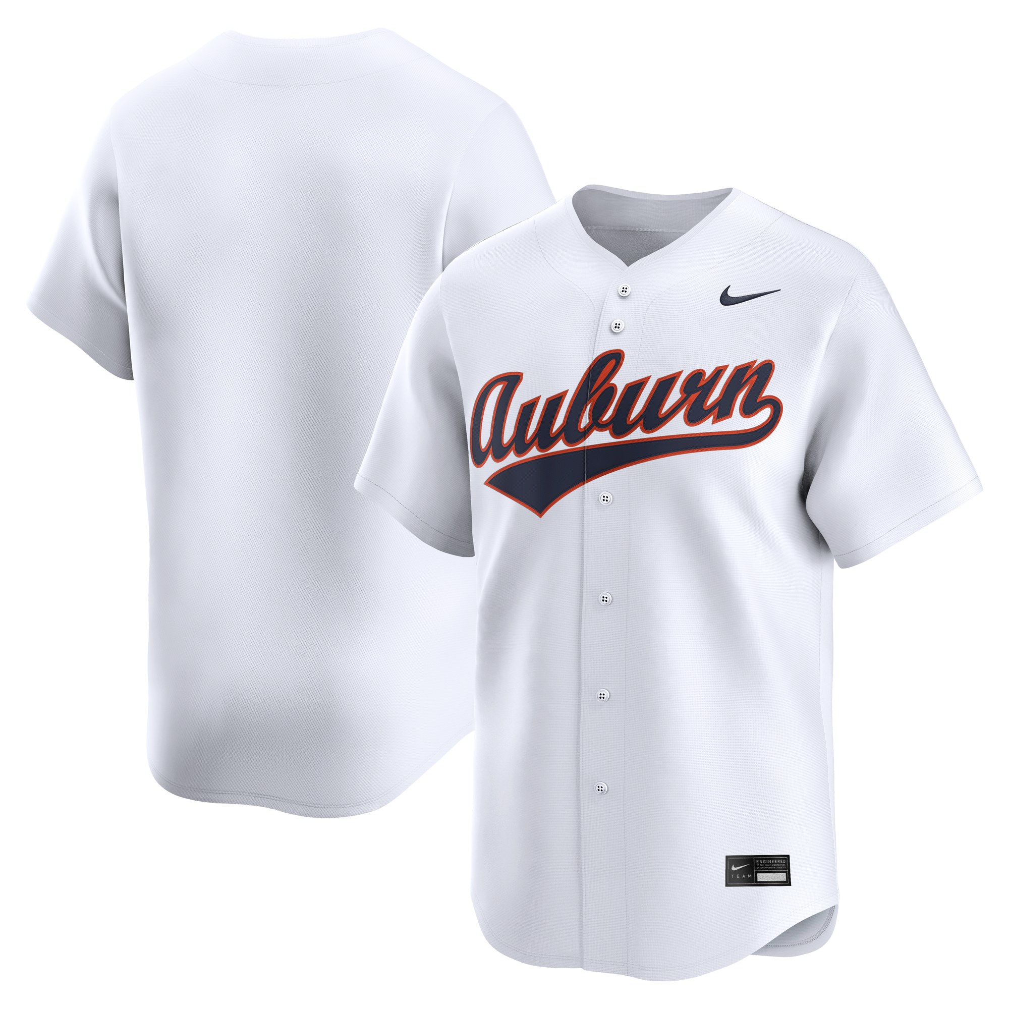 Auburn Tigers Home Baseball Jersey White - front and back view