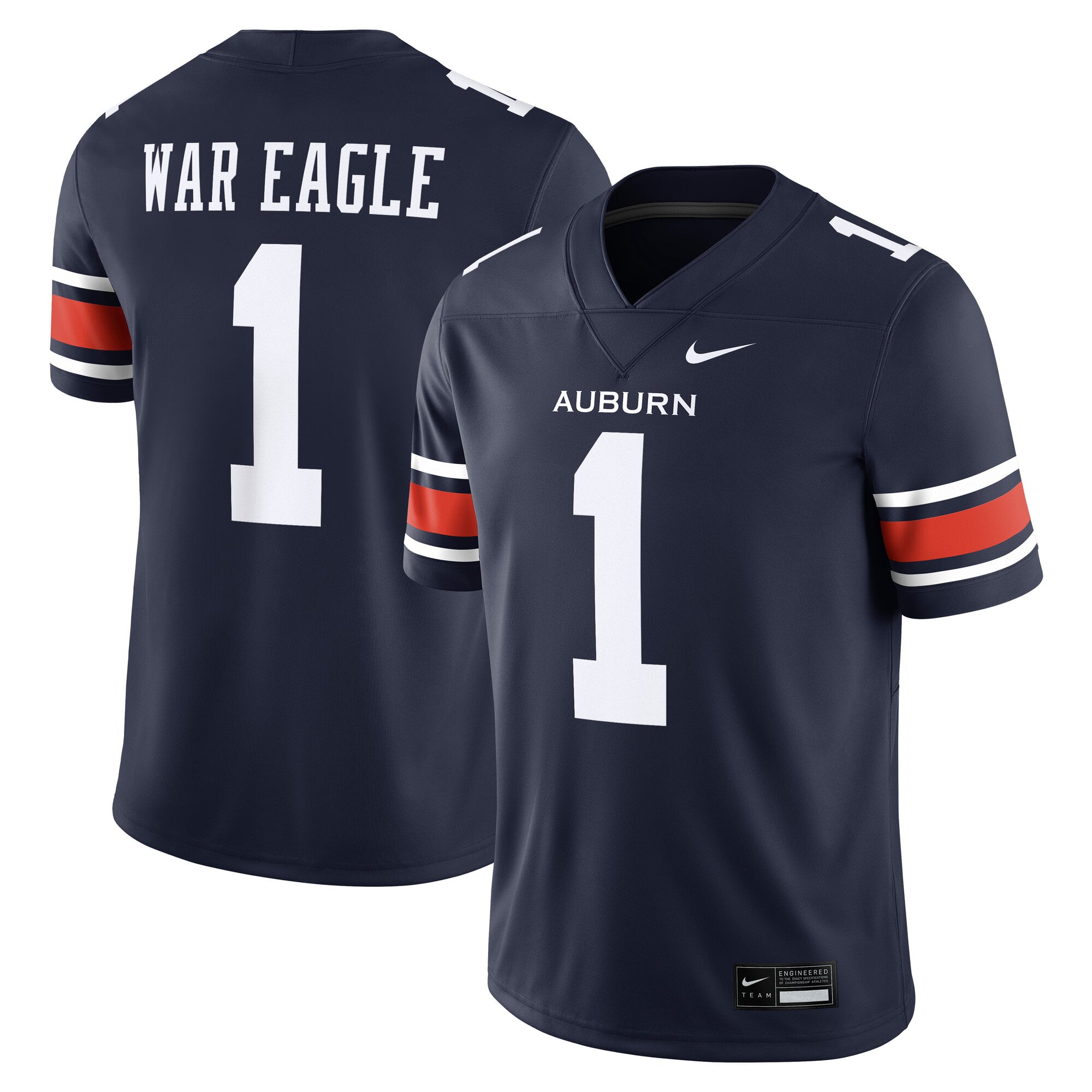 Auburn Tigers Home Football Jersey Navy - front and back view