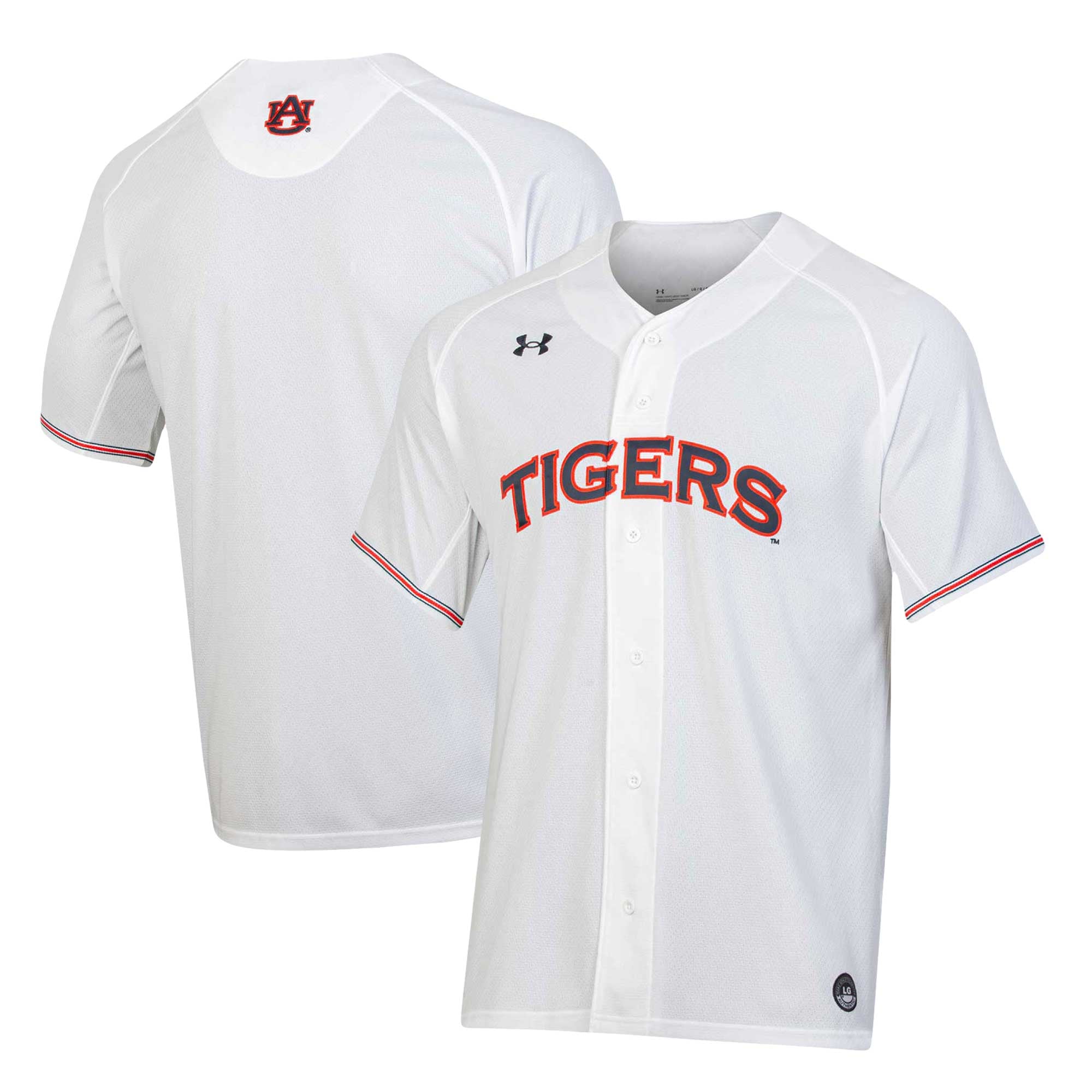Auburn Tigers Softball Button-Up V-Neck Jersey White - front and back view
